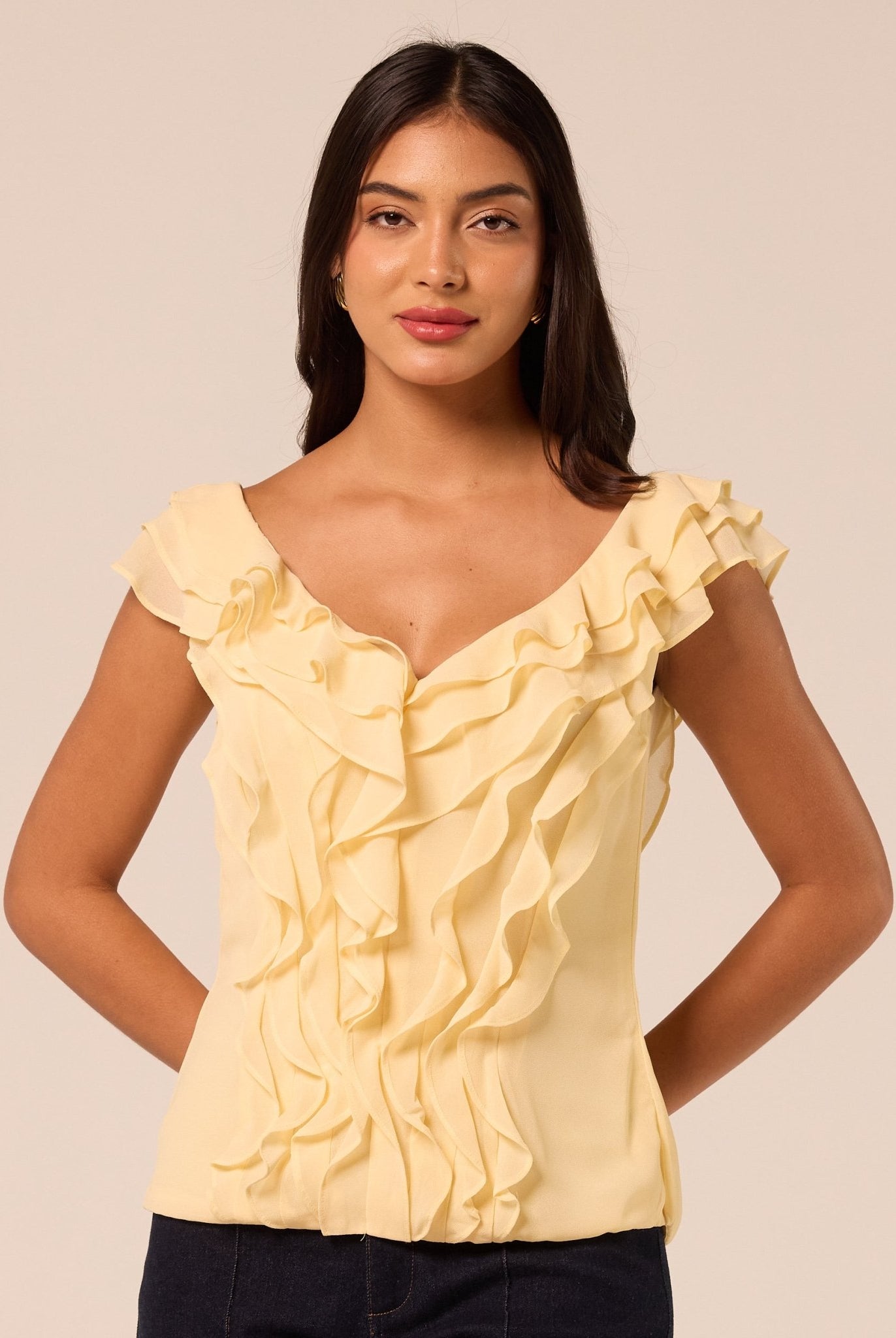 Yellow Cascade Ruffle Chiffon Top - shopaleena