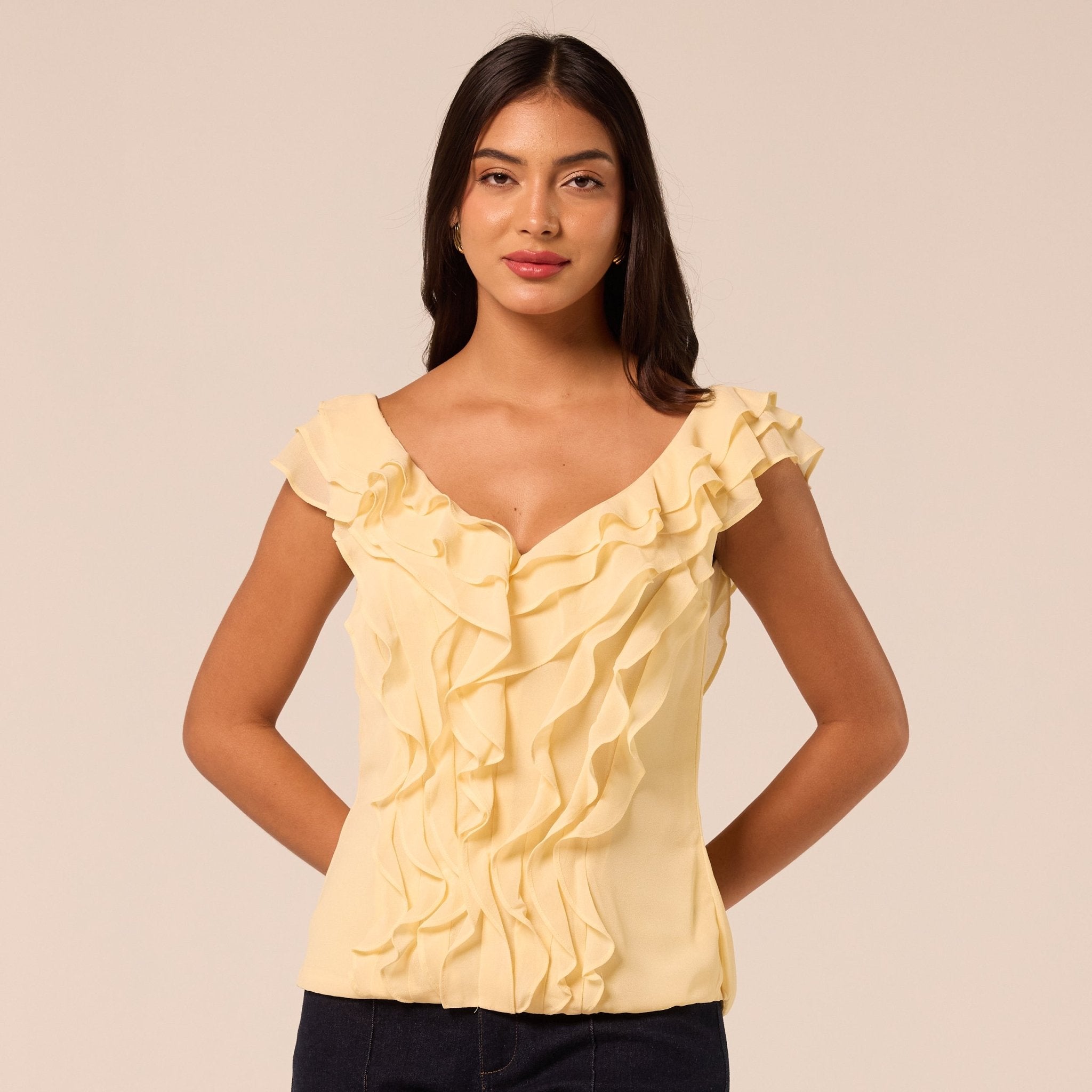 Yellow Cascade Ruffle Chiffon Top - shopaleena