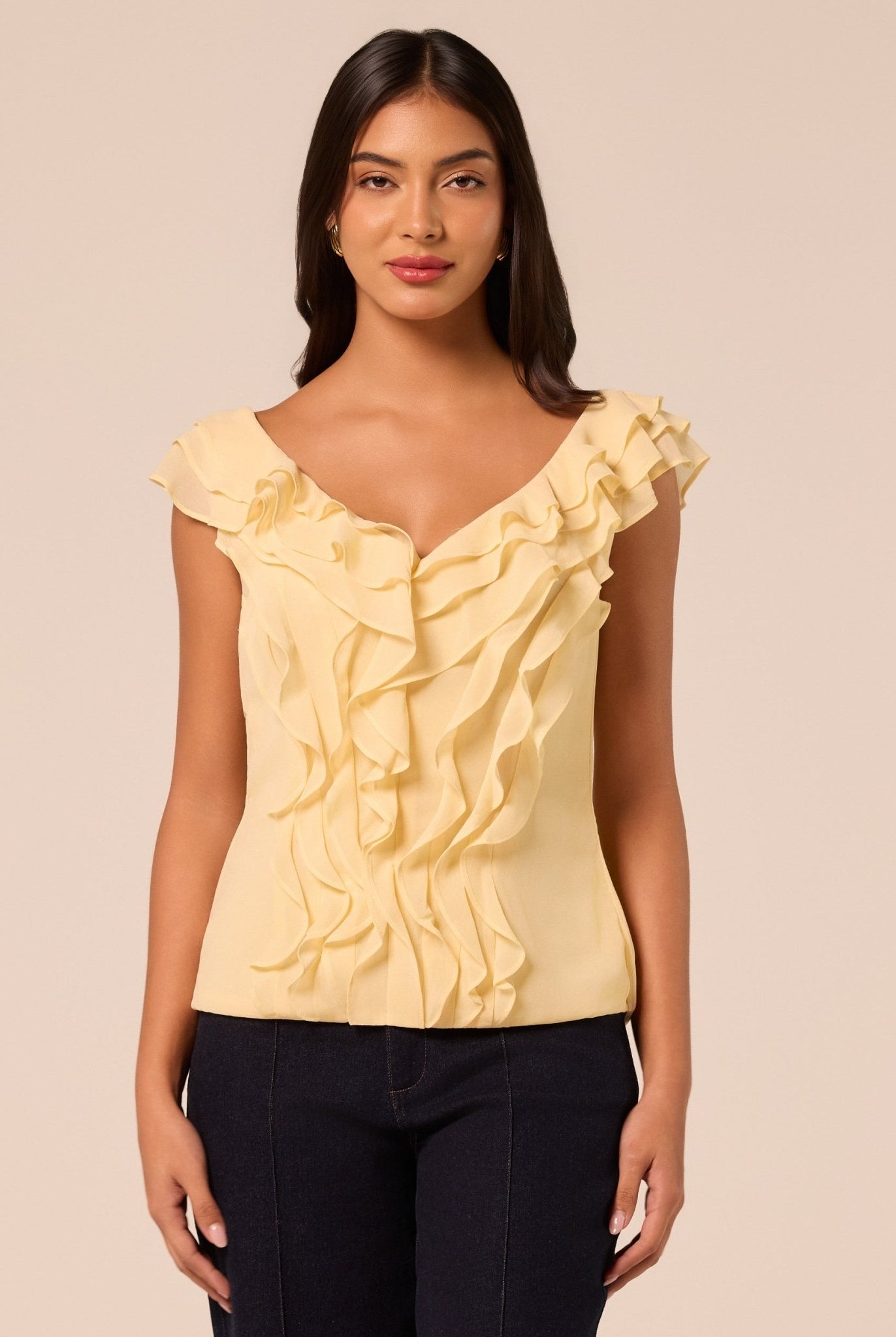 Yellow Cascade Ruffle Chiffon Top - shopaleena