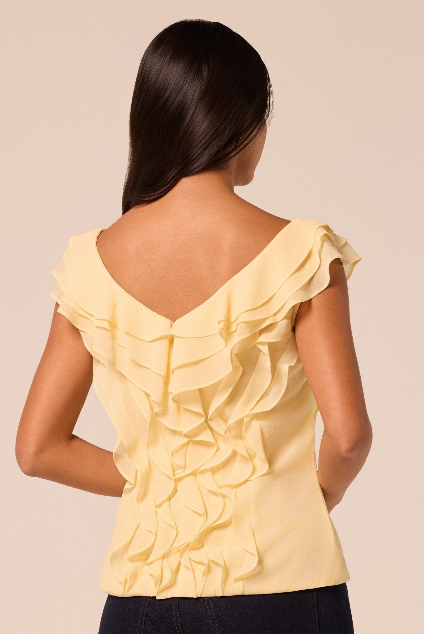 Yellow Cascade Ruffle Chiffon Top - shopaleena