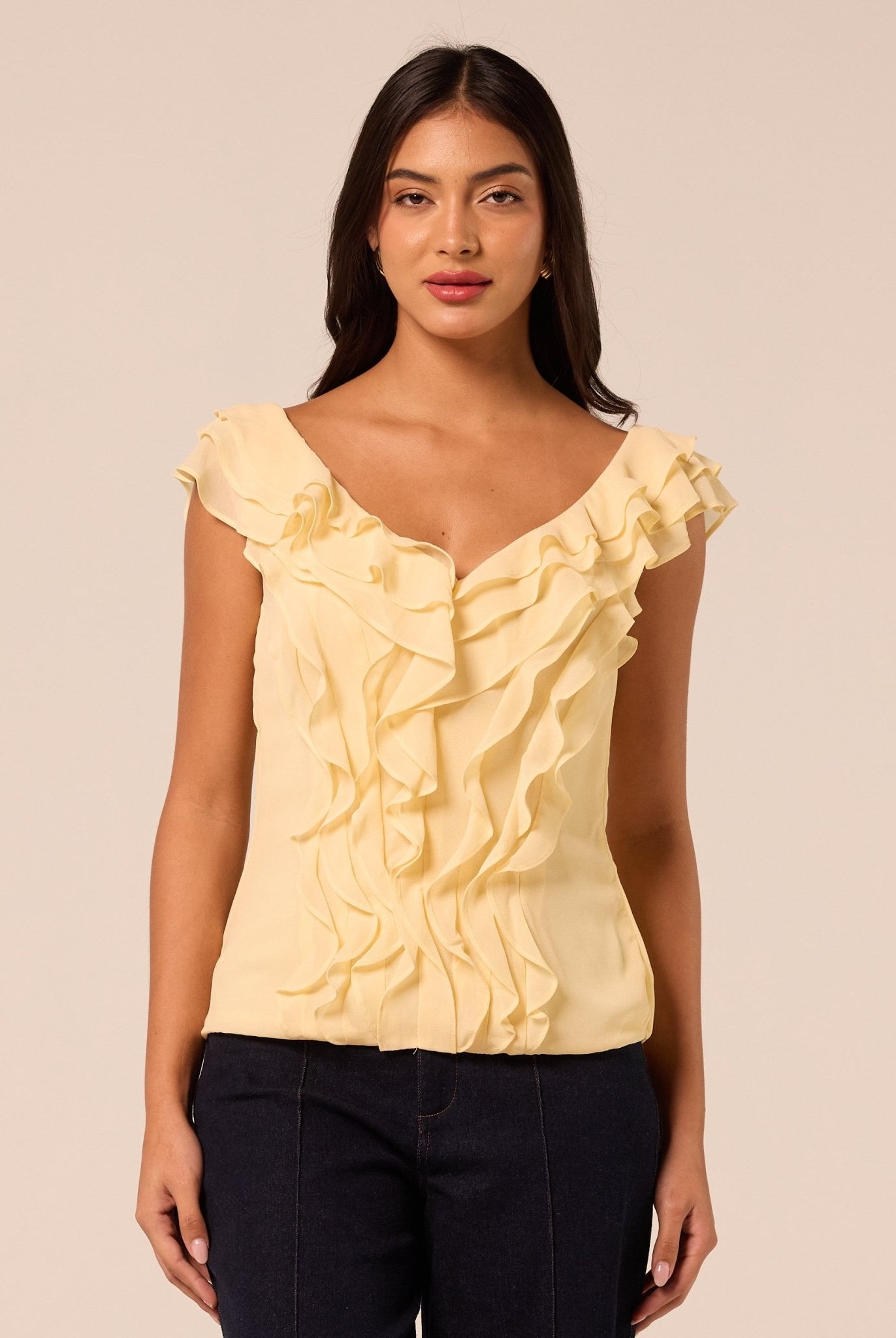 Yellow Cascade Ruffle Chiffon Top - shopaleena