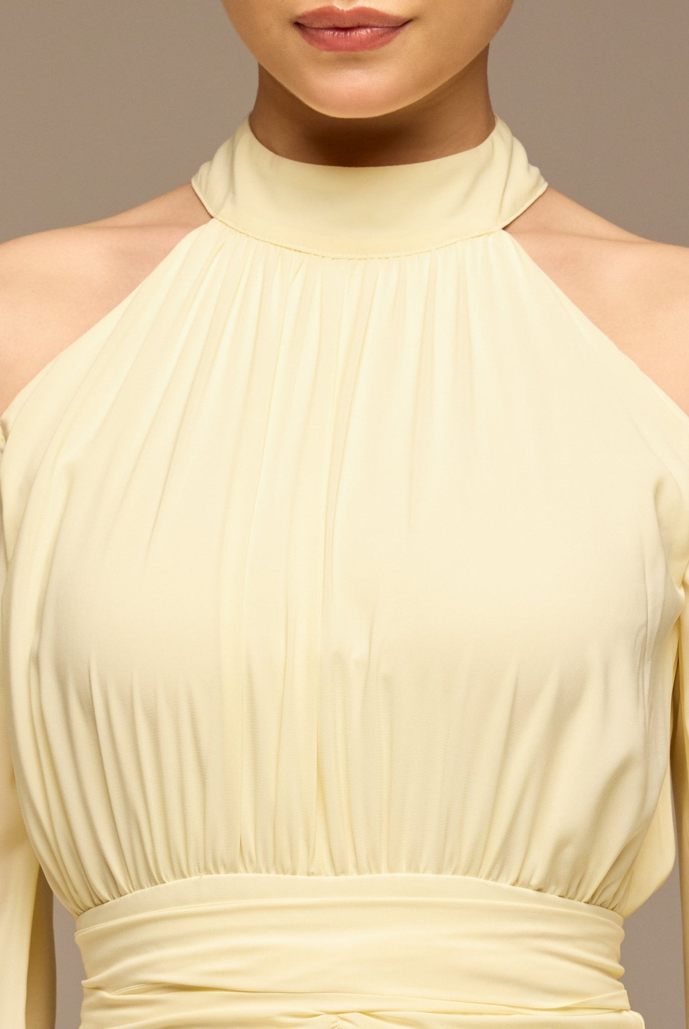 Yellow Cold Shoulder Chiffon Dress - shopaleena