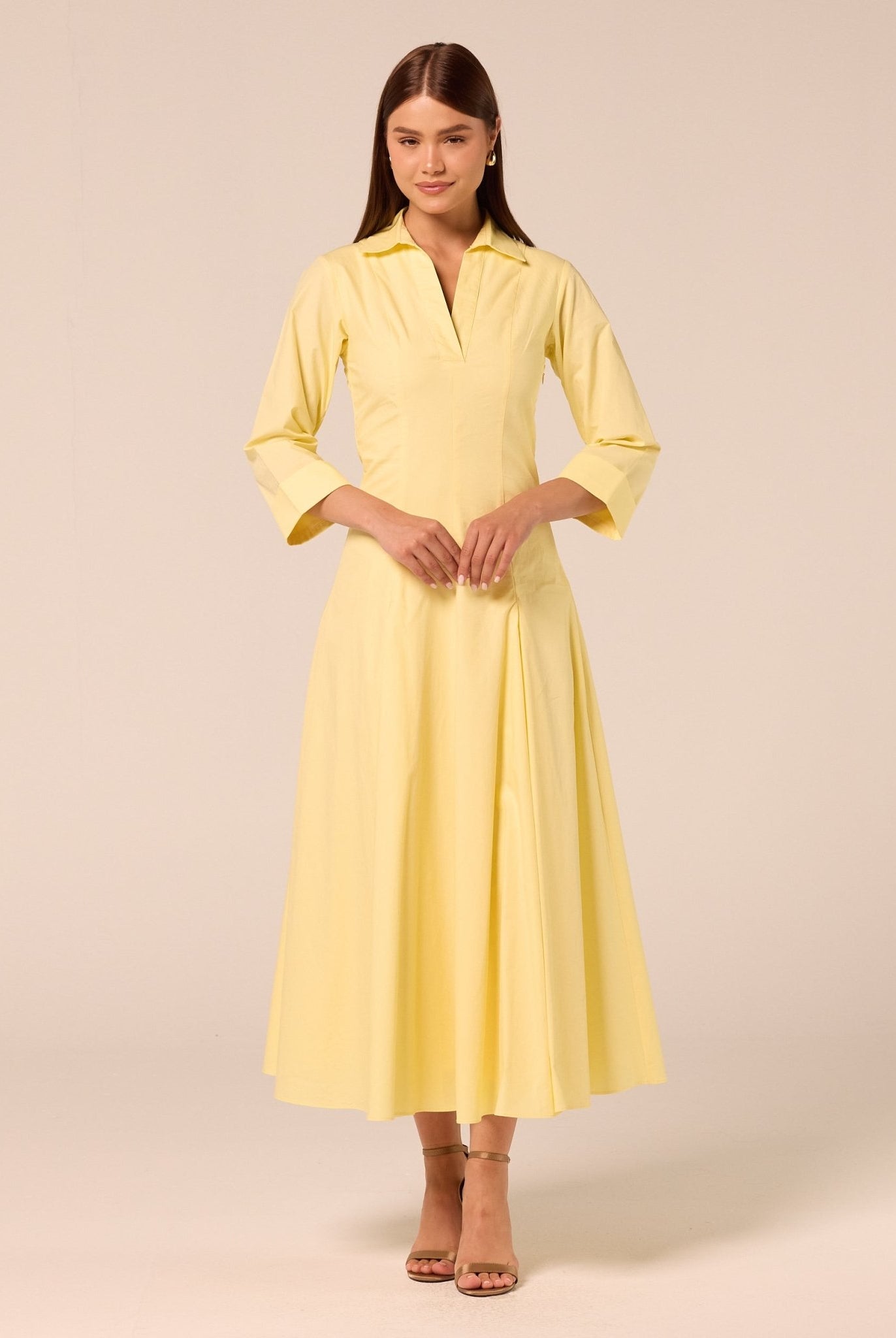 Yellow Collared Poplin Maxi Dress - shopaleena