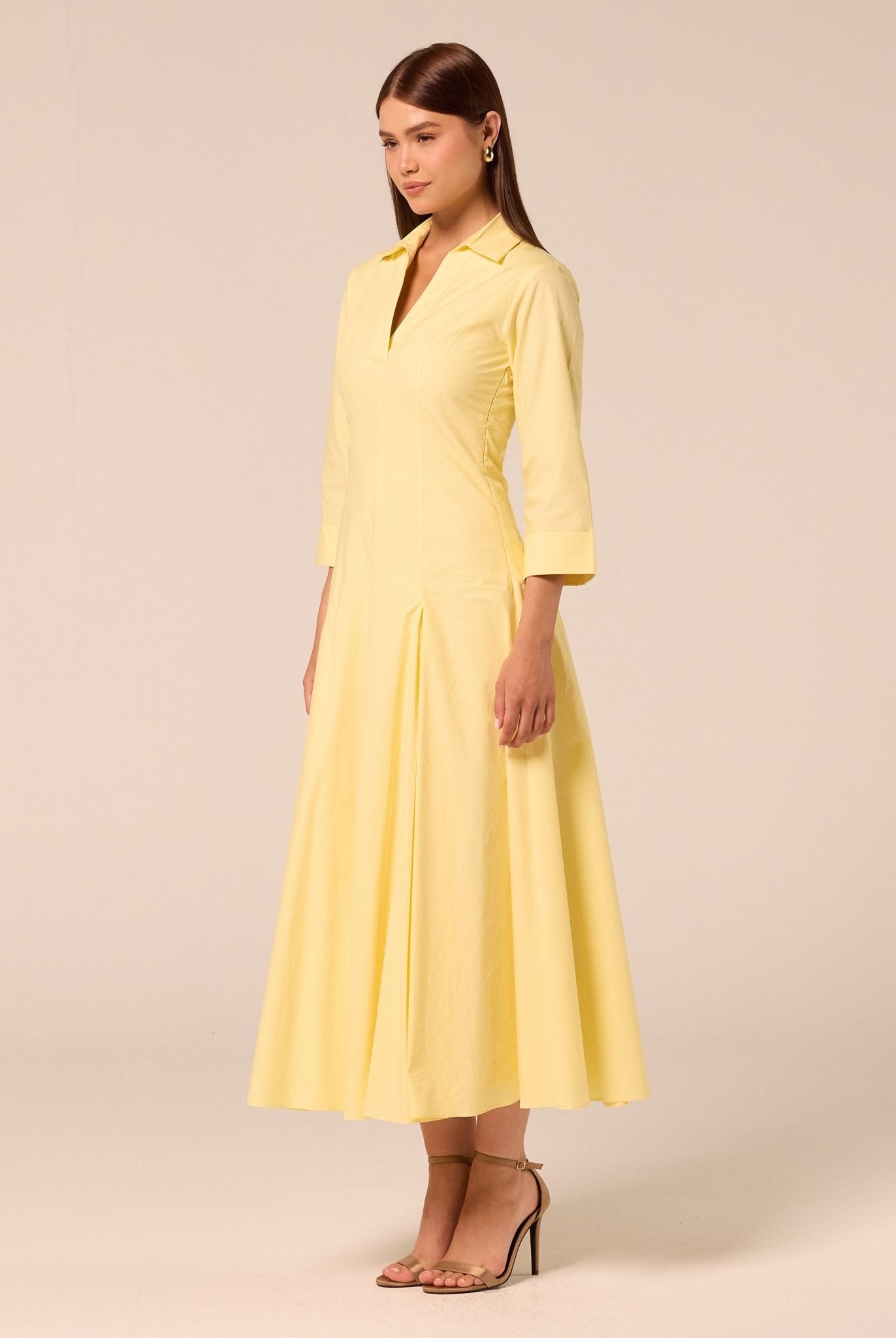 Yellow Collared Poplin Maxi Dress - shopaleena