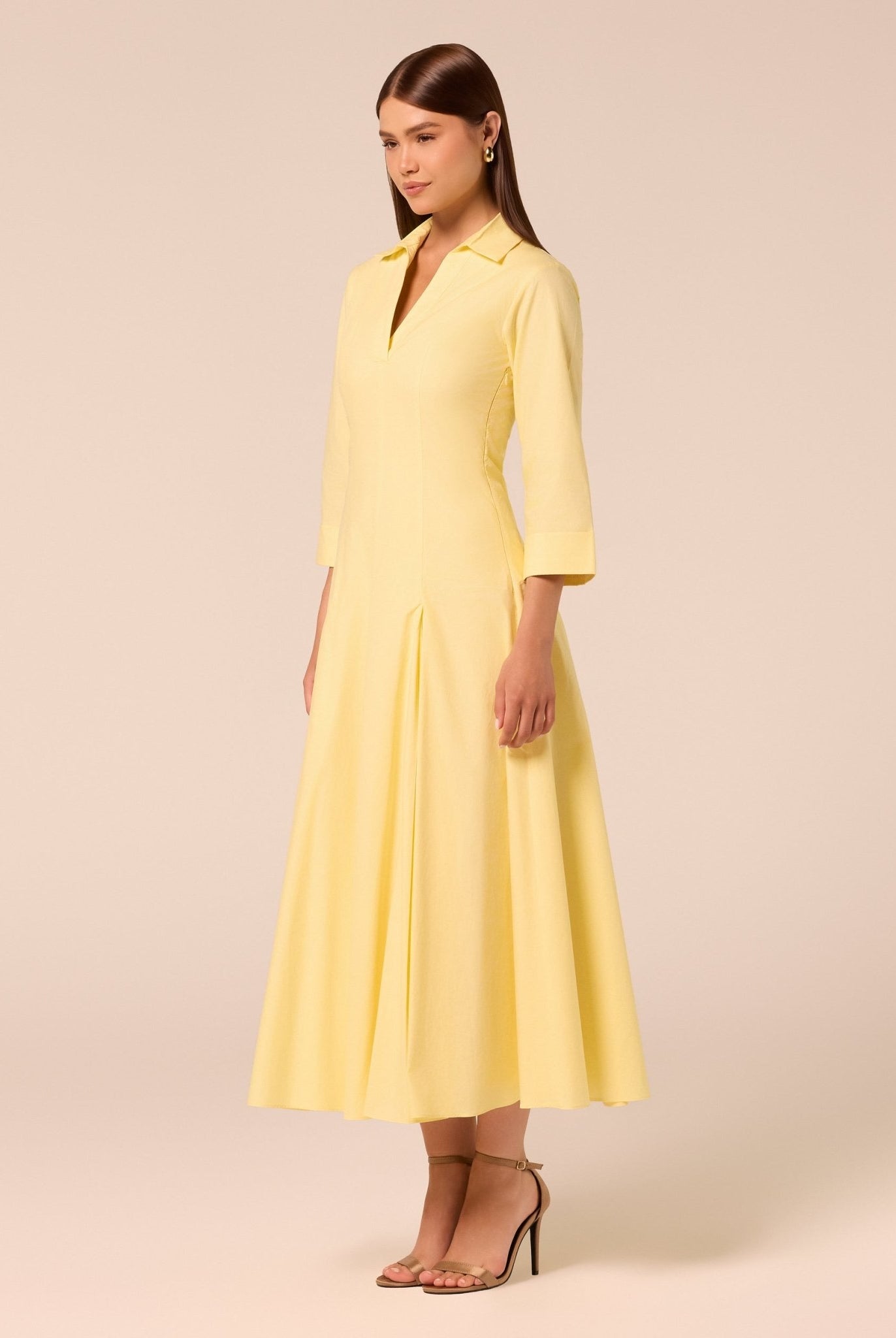 Yellow Collared Poplin Maxi Dress - shopaleena