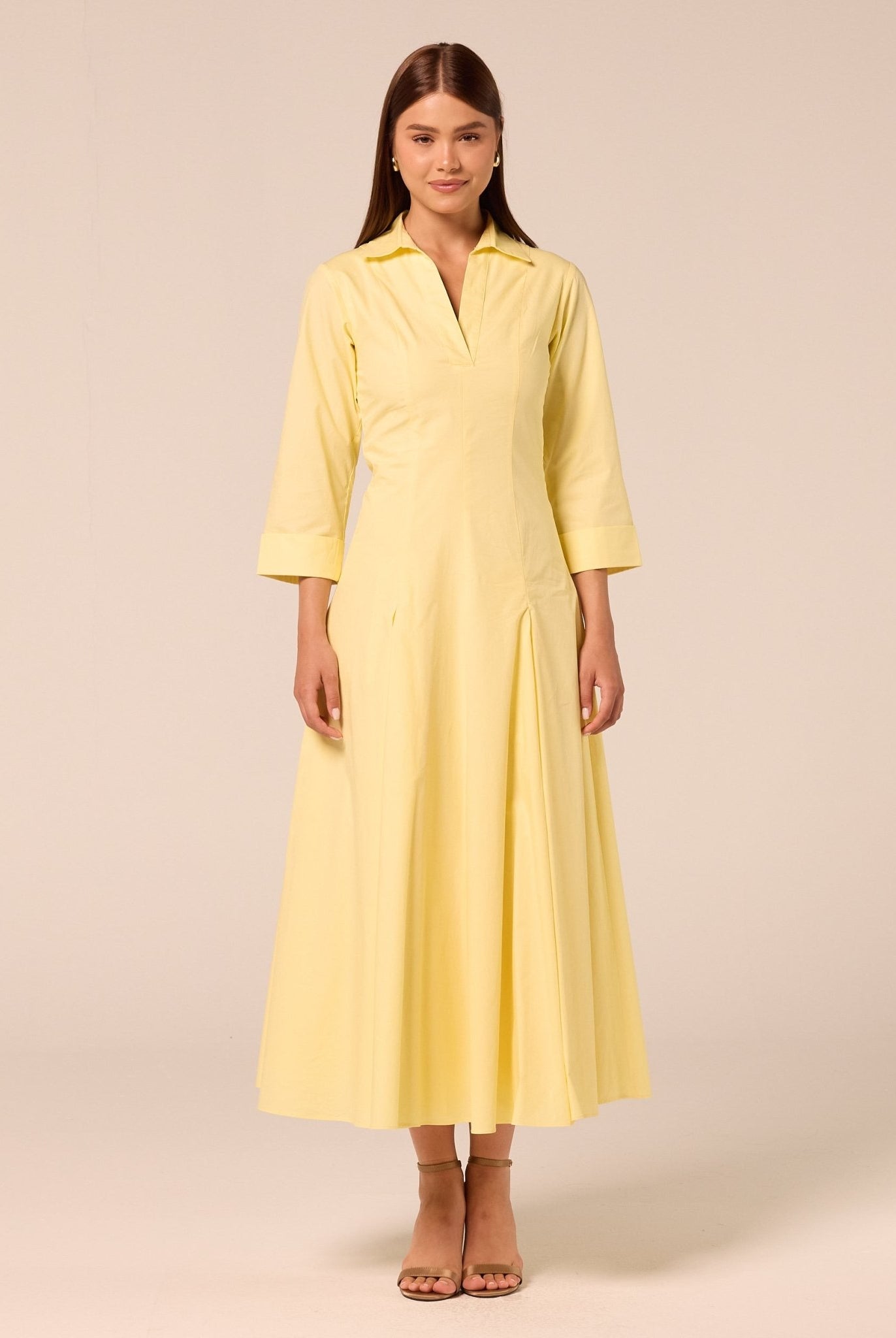 Yellow Collared Poplin Maxi Dress - shopaleena