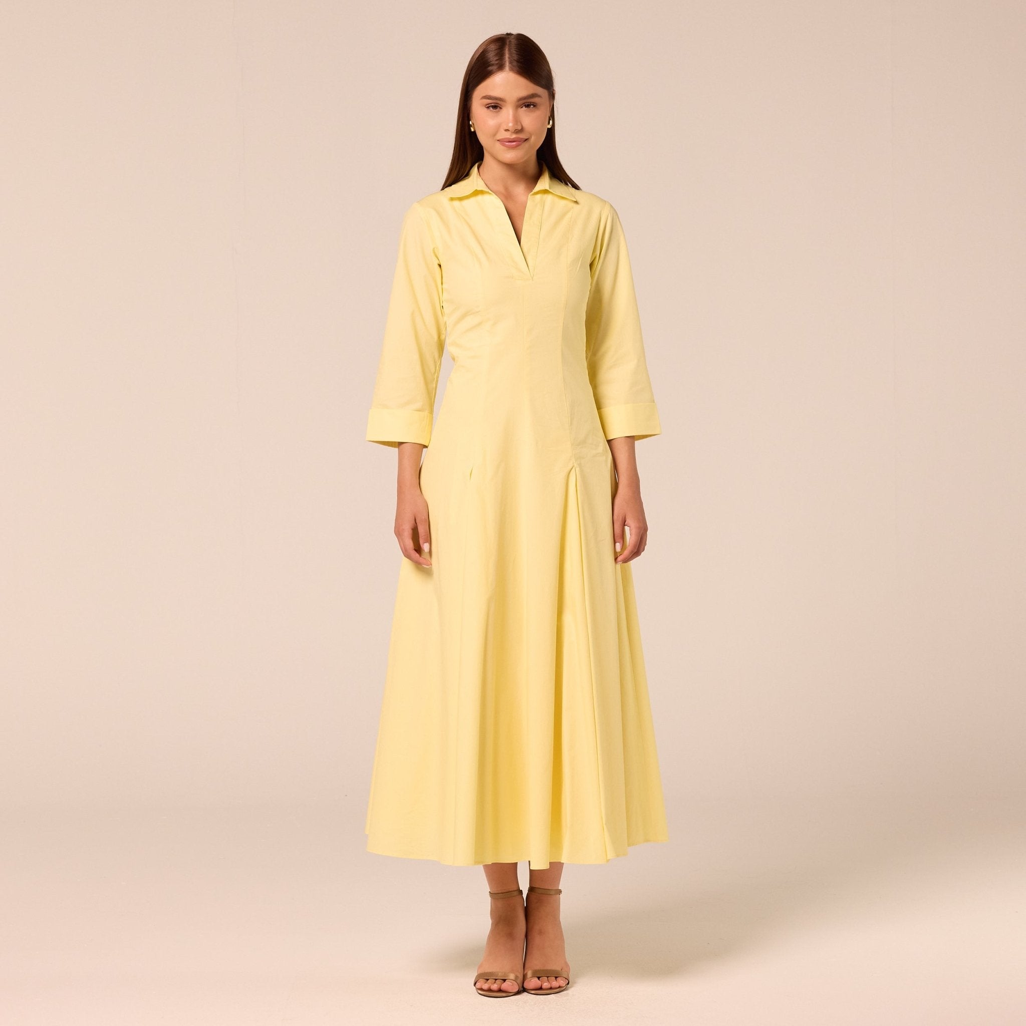 Yellow Collared Poplin Maxi Dress - shopaleena