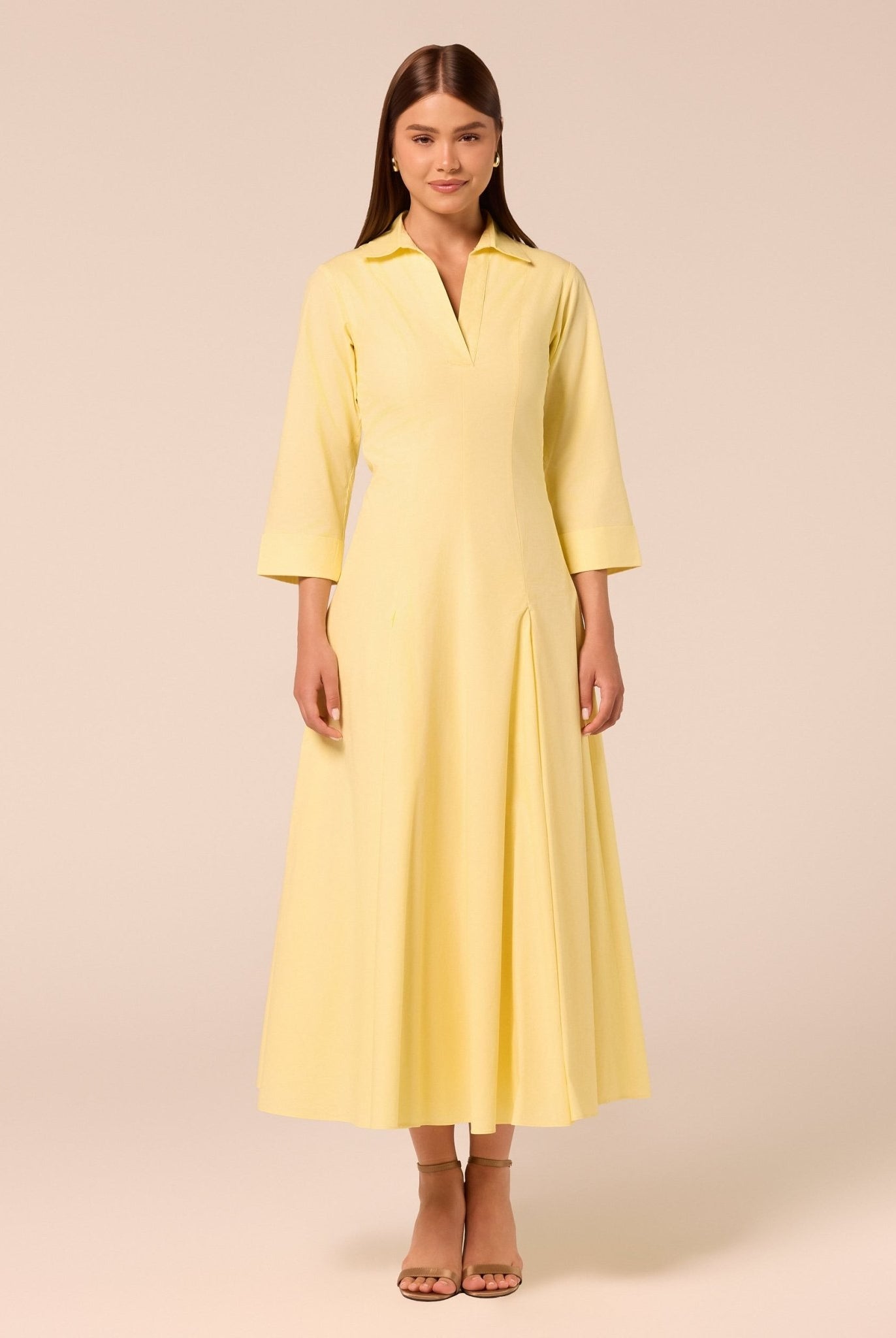 Yellow Collared Poplin Maxi Dress - shopaleena
