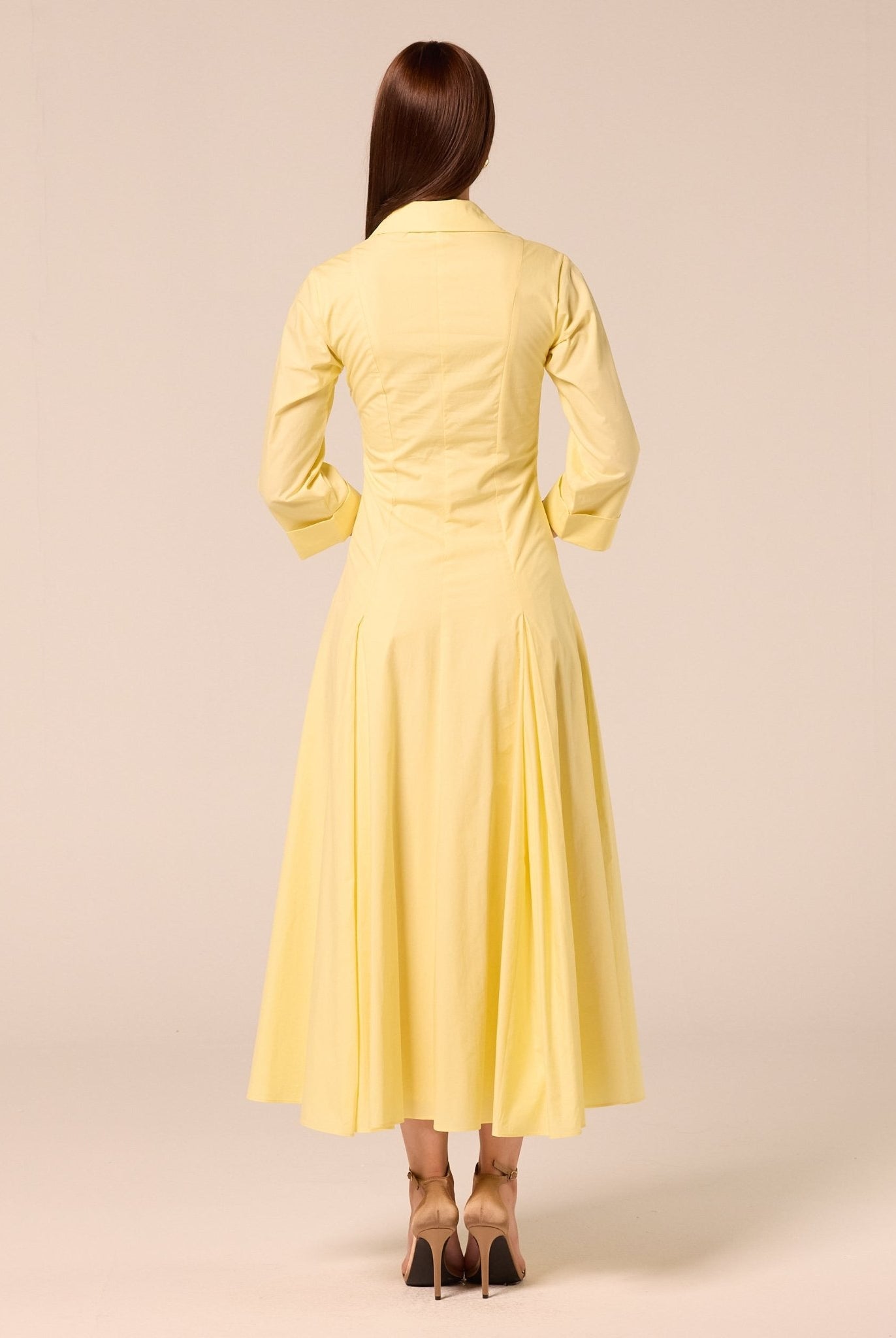Yellow Collared Poplin Maxi Dress - shopaleena