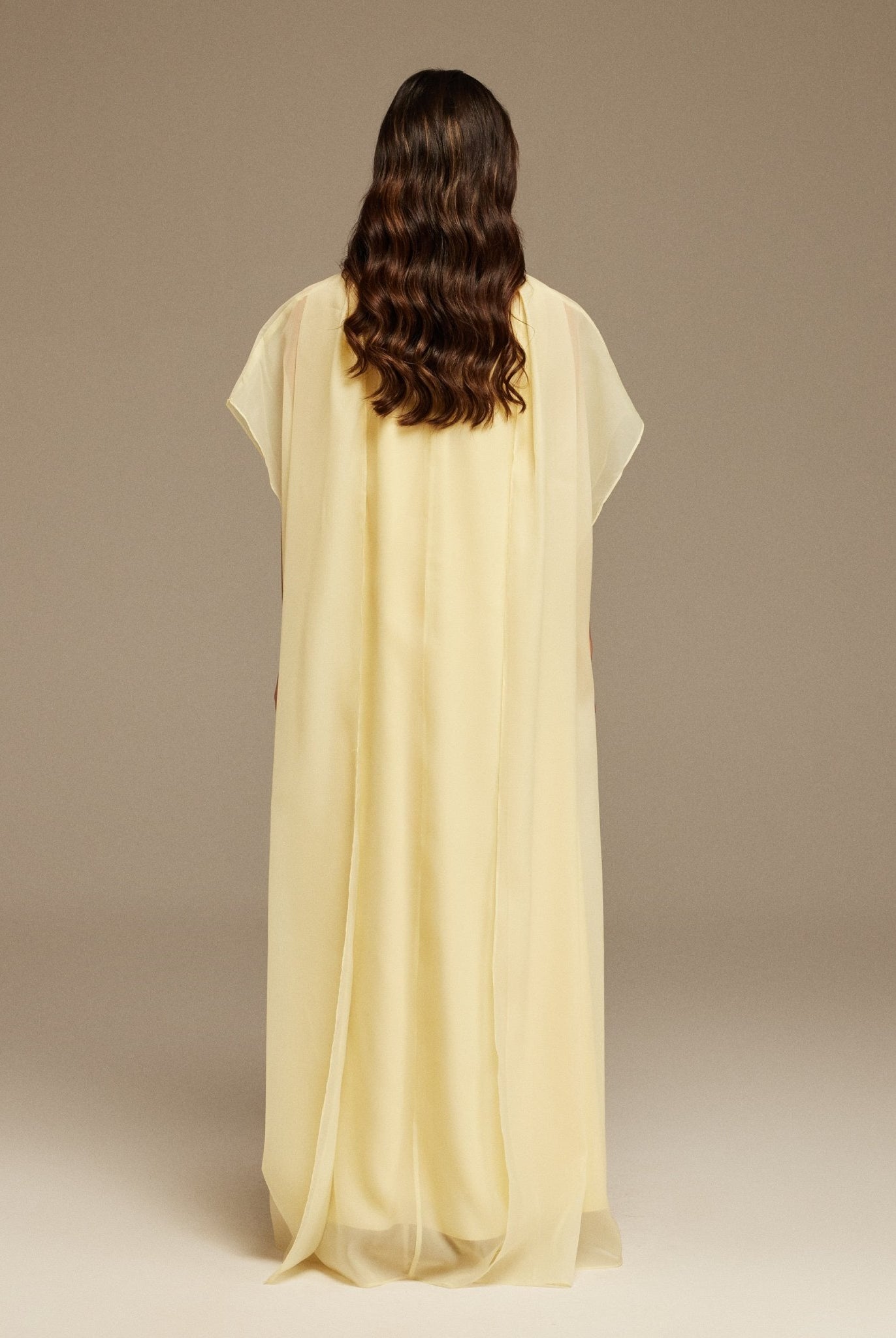 Yellow Halter Neckline Maxi Dress With Cape with scarf - shopaleena
