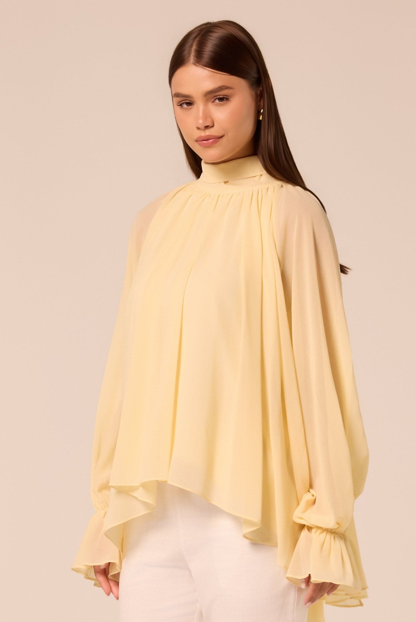 Yellow High Neck Ruffle Blouse - shopaleena