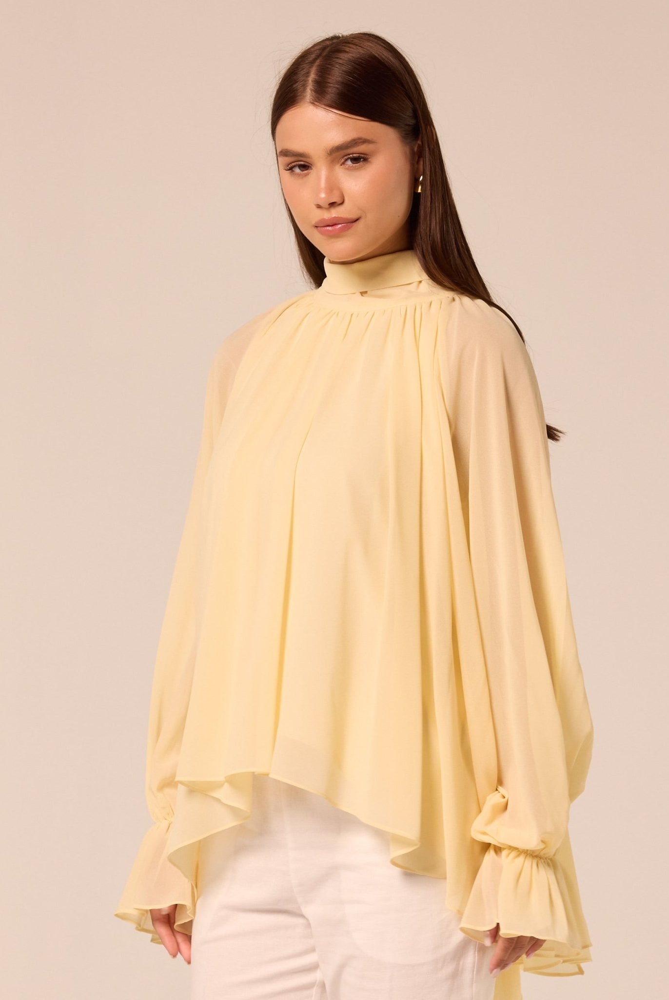 Yellow High Neck Ruffle Blouse - shopaleena