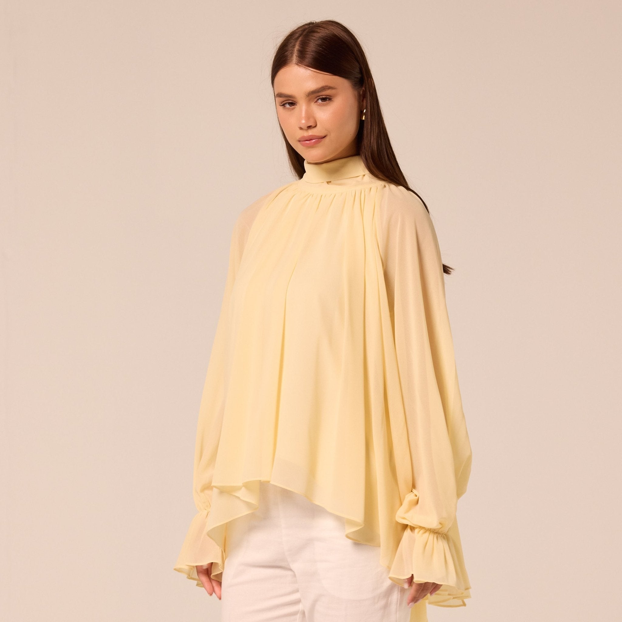 Yellow High Neck Ruffle Blouse - shopaleena