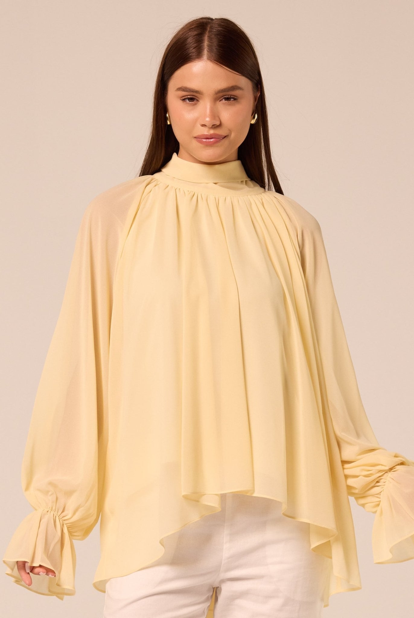 Yellow High Neck Ruffle Blouse - shopaleena