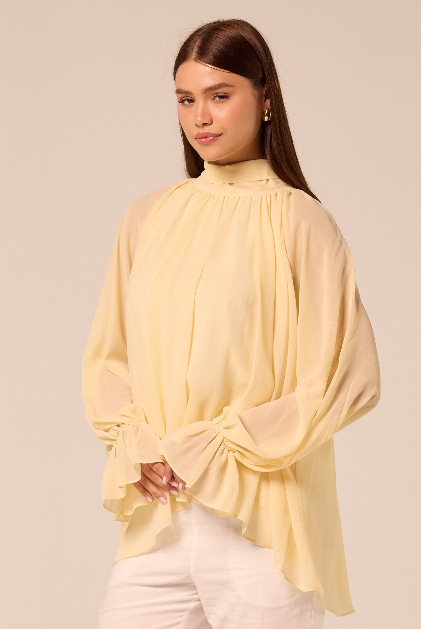 Yellow High Neck Ruffle Blouse - shopaleena