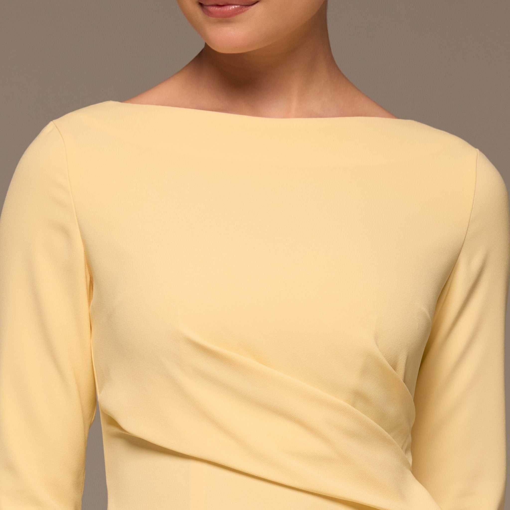 Yellow Long Sleeve Draped Midi Dress - shopaleena