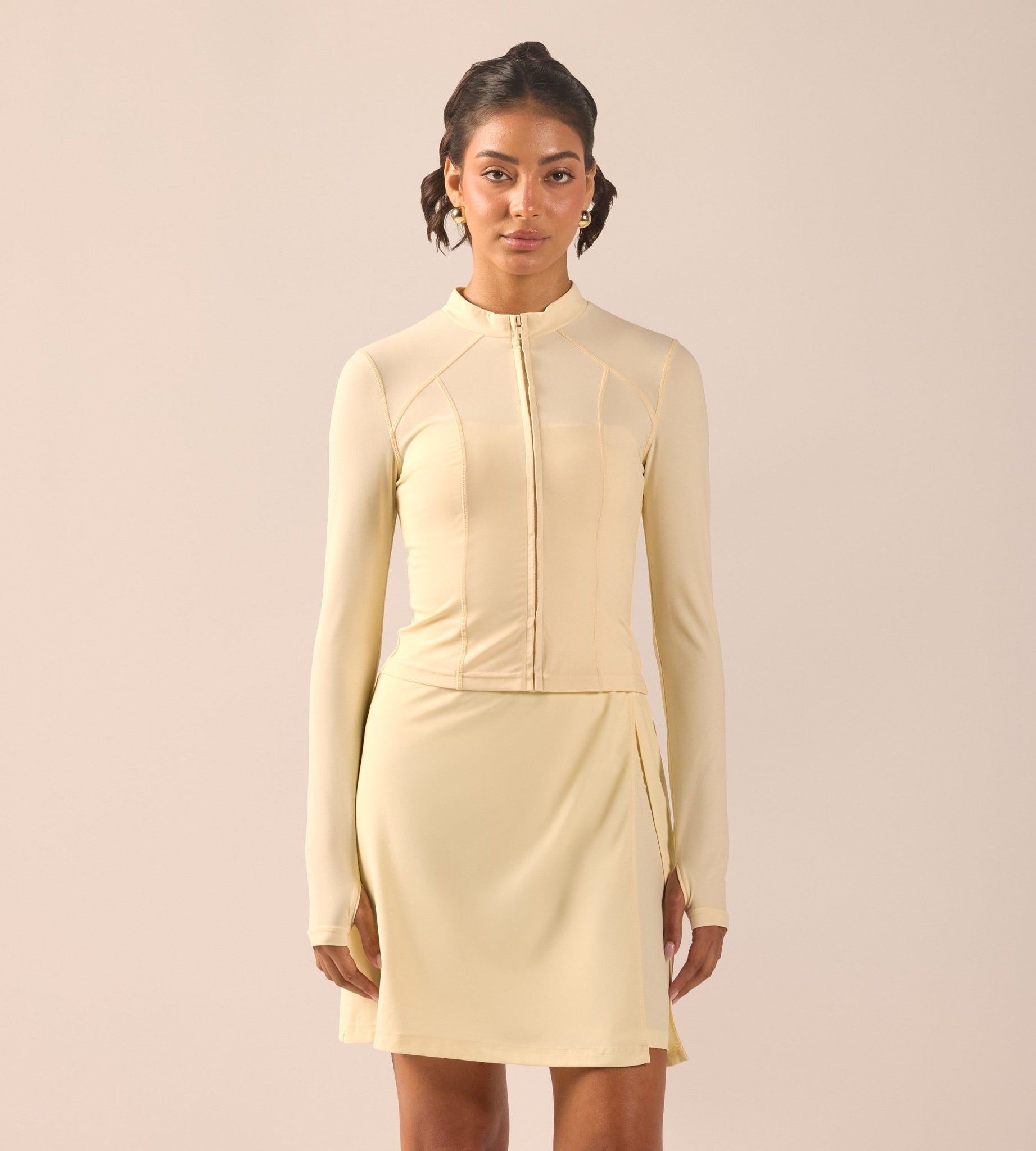 Yellow Long Sleeve Front Zipper Swim Top - shopaleena