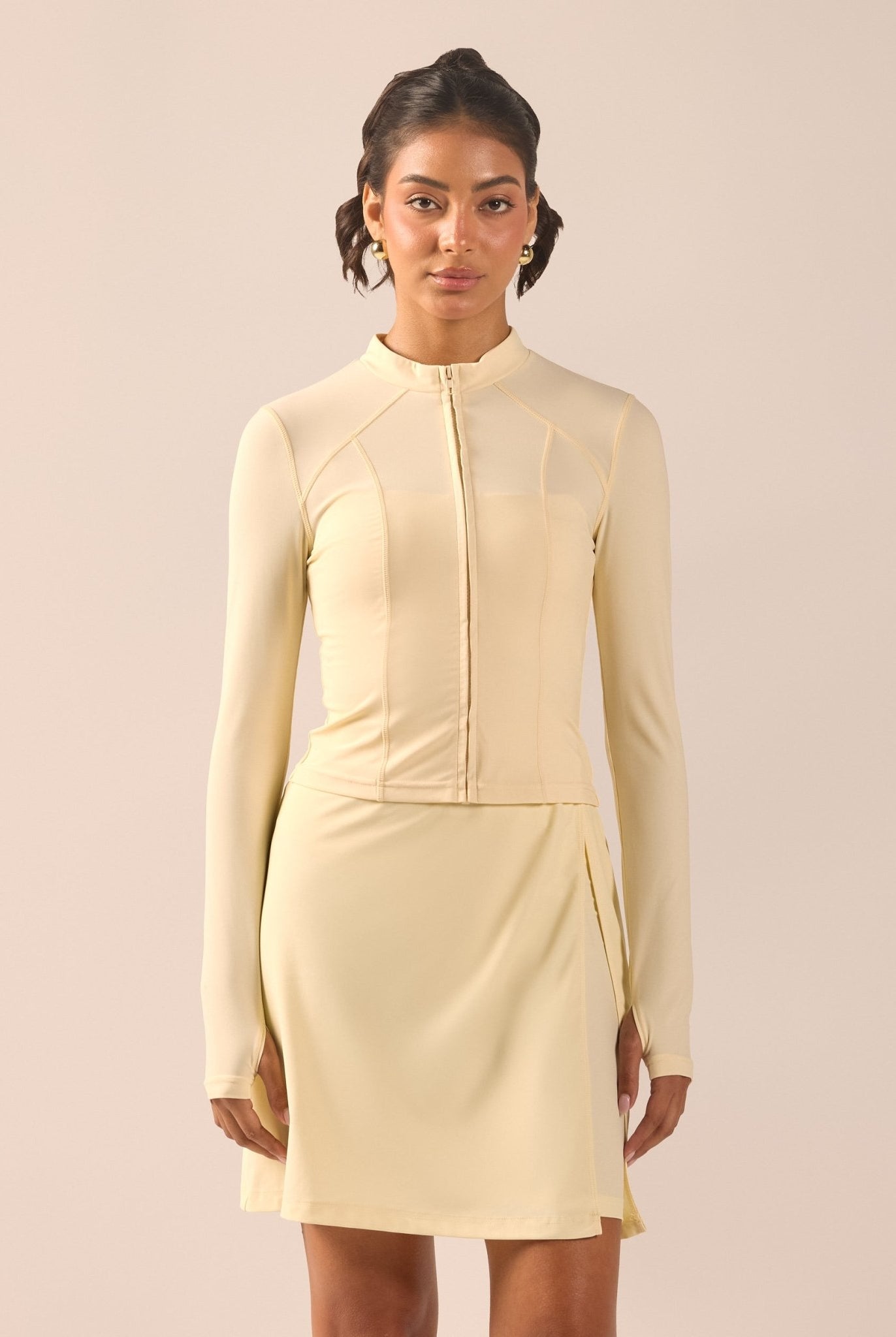 Yellow Long Sleeve Front Zipper Swim Top - shopaleena