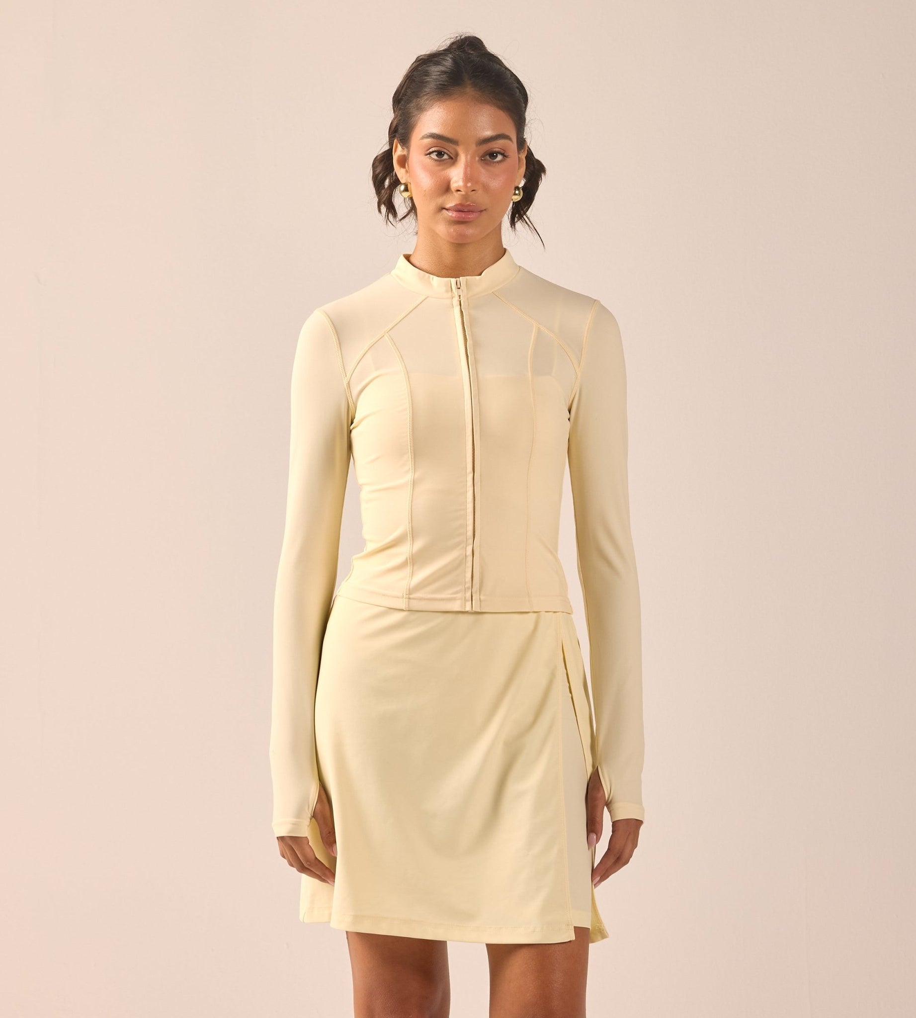 Yellow Long Sleeve Front Zipper Swim Top - shopaleena