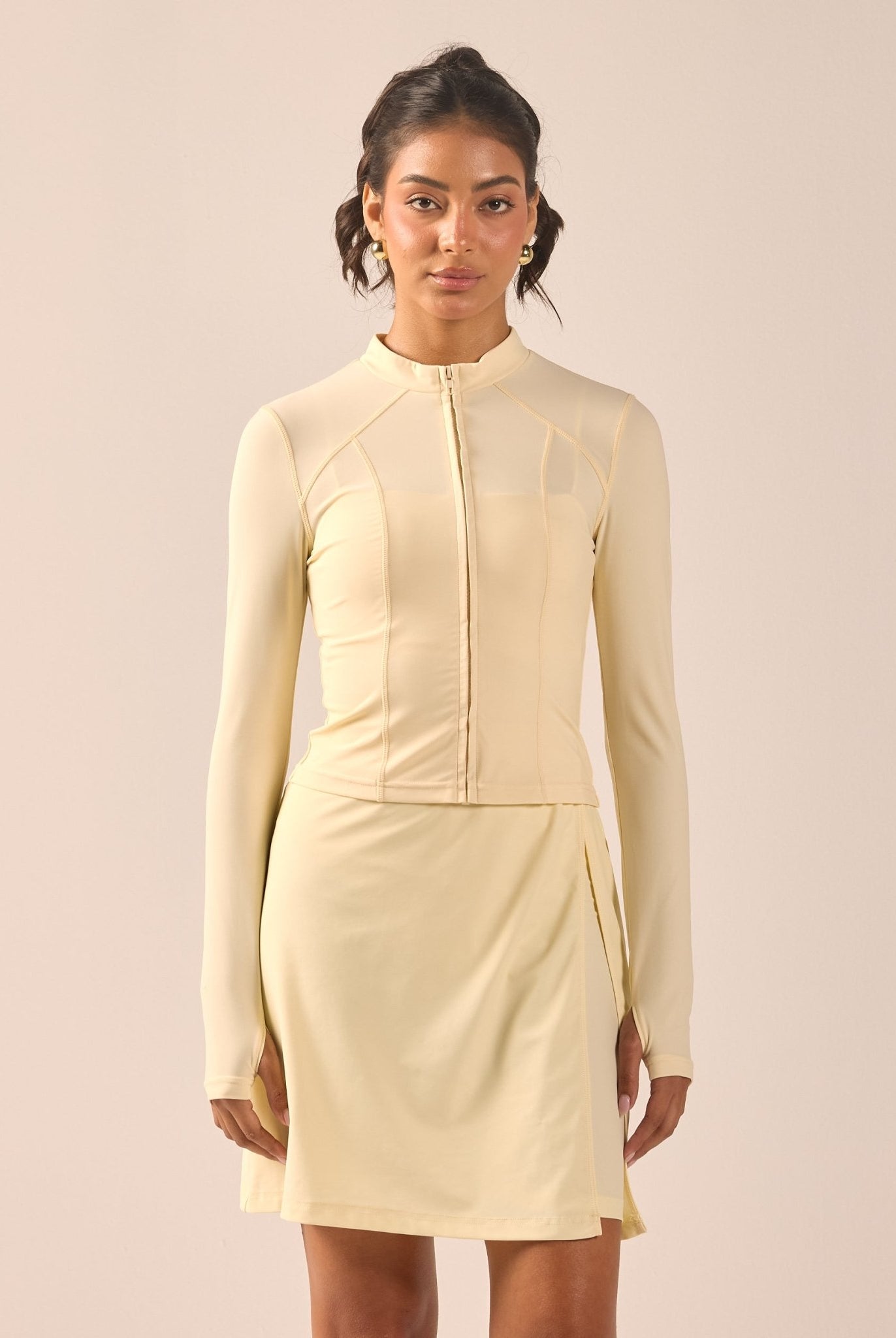 Yellow Long Sleeve Front Zipper Swim Top - shopaleena