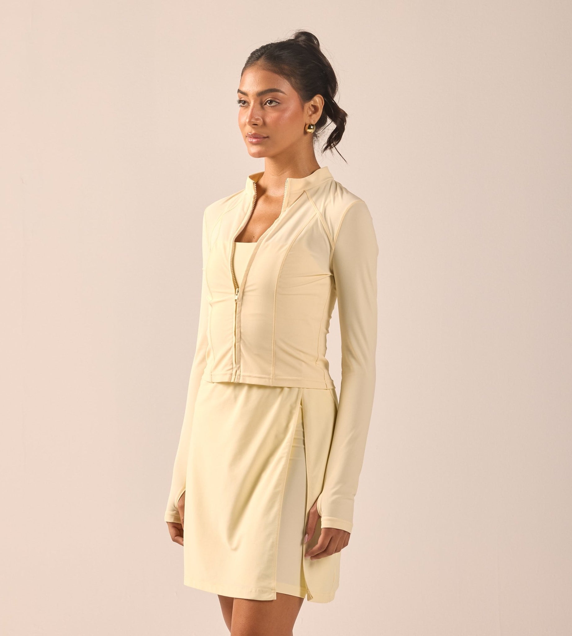 Yellow Long Sleeve Front Zipper Swim Top - shopaleena