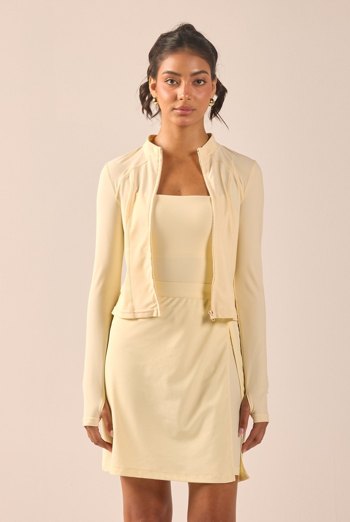 Yellow Long Sleeve Front Zipper Swim Top - shopaleena