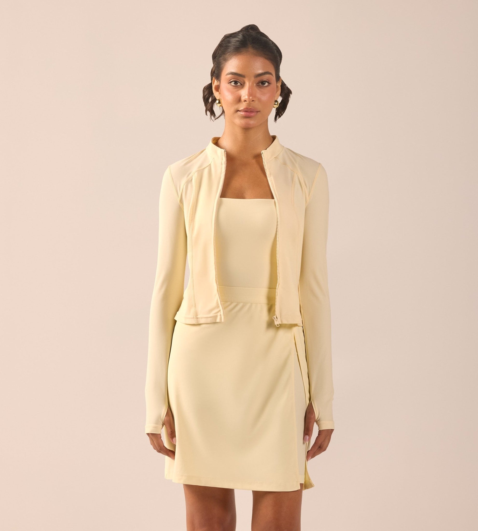 Yellow Long Sleeve Front Zipper Swim Top - shopaleena
