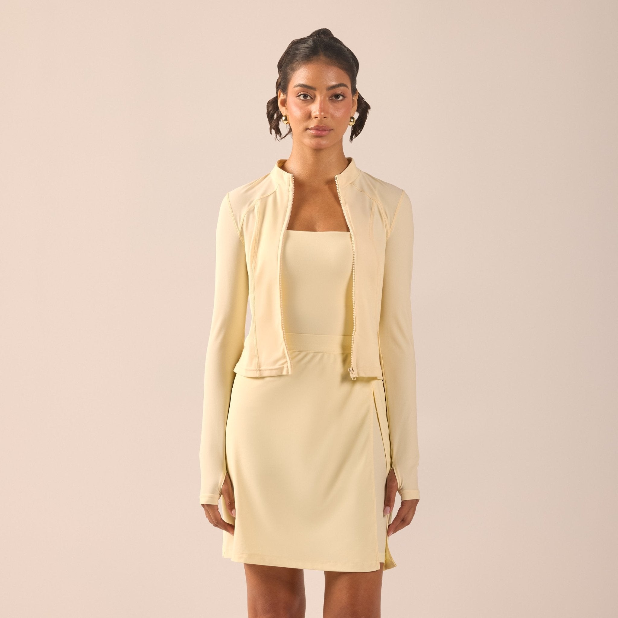 Yellow Long Sleeve Front Zipper Swim Top - shopaleena