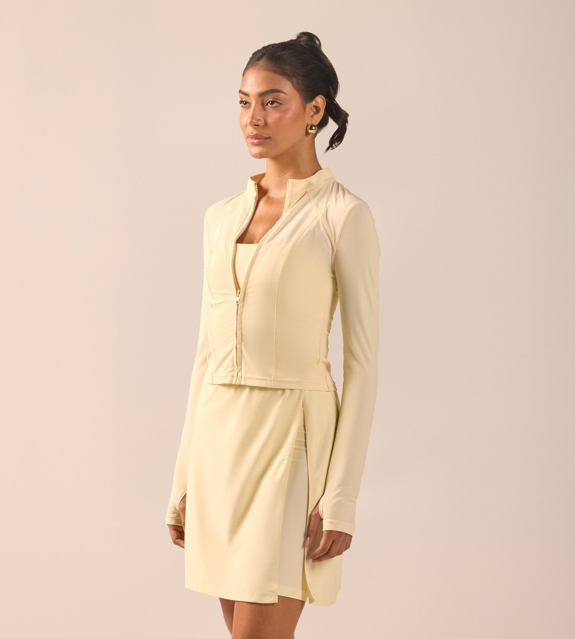 Yellow Long Sleeve Front Zipper Swim Top - shopaleena