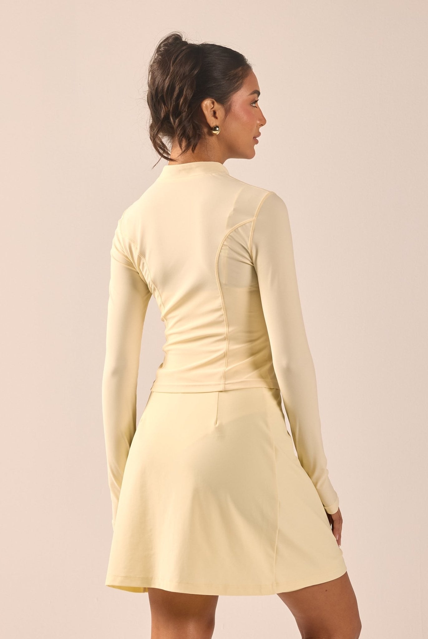 Yellow Long Sleeve Front Zipper Swim Top - shopaleena