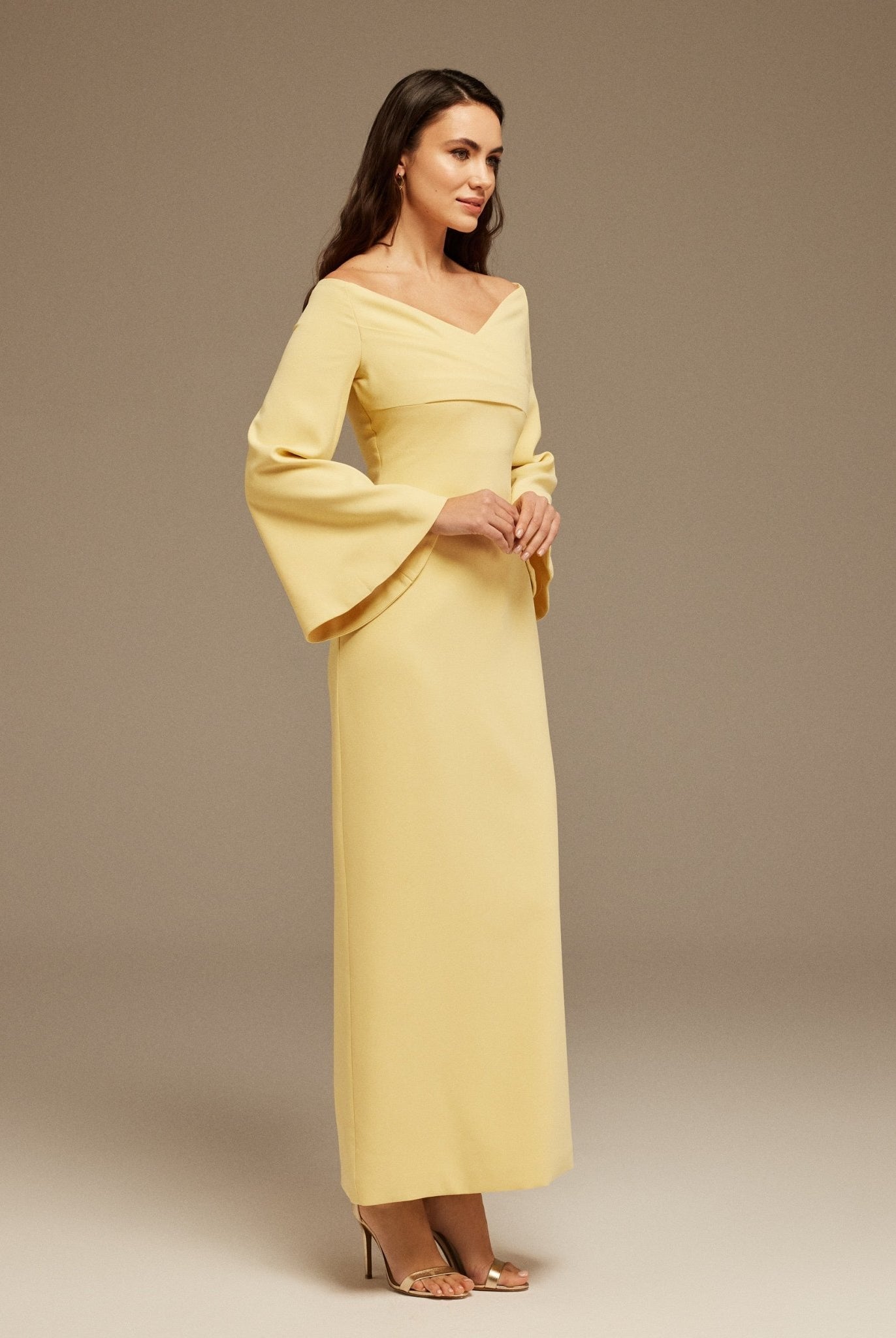 Yellow Off - Shoulder Crossover Top Midi Dress - shopaleena