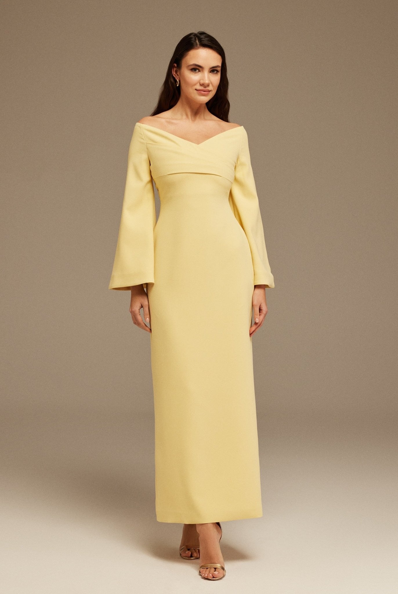 Yellow Off - Shoulder Crossover Top Midi Dress - shopaleena