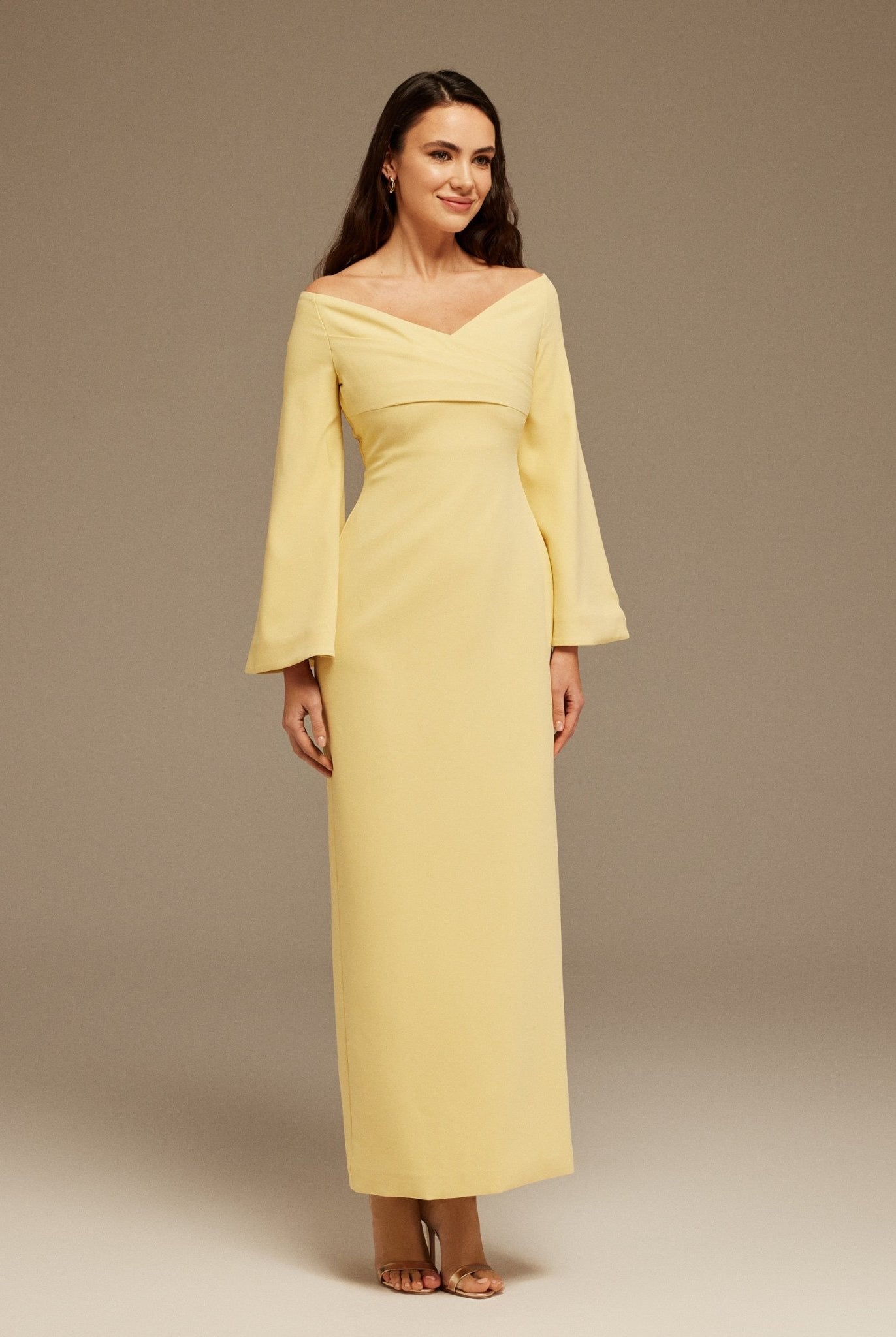 Yellow Off - Shoulder Crossover Top Midi Dress - shopaleena