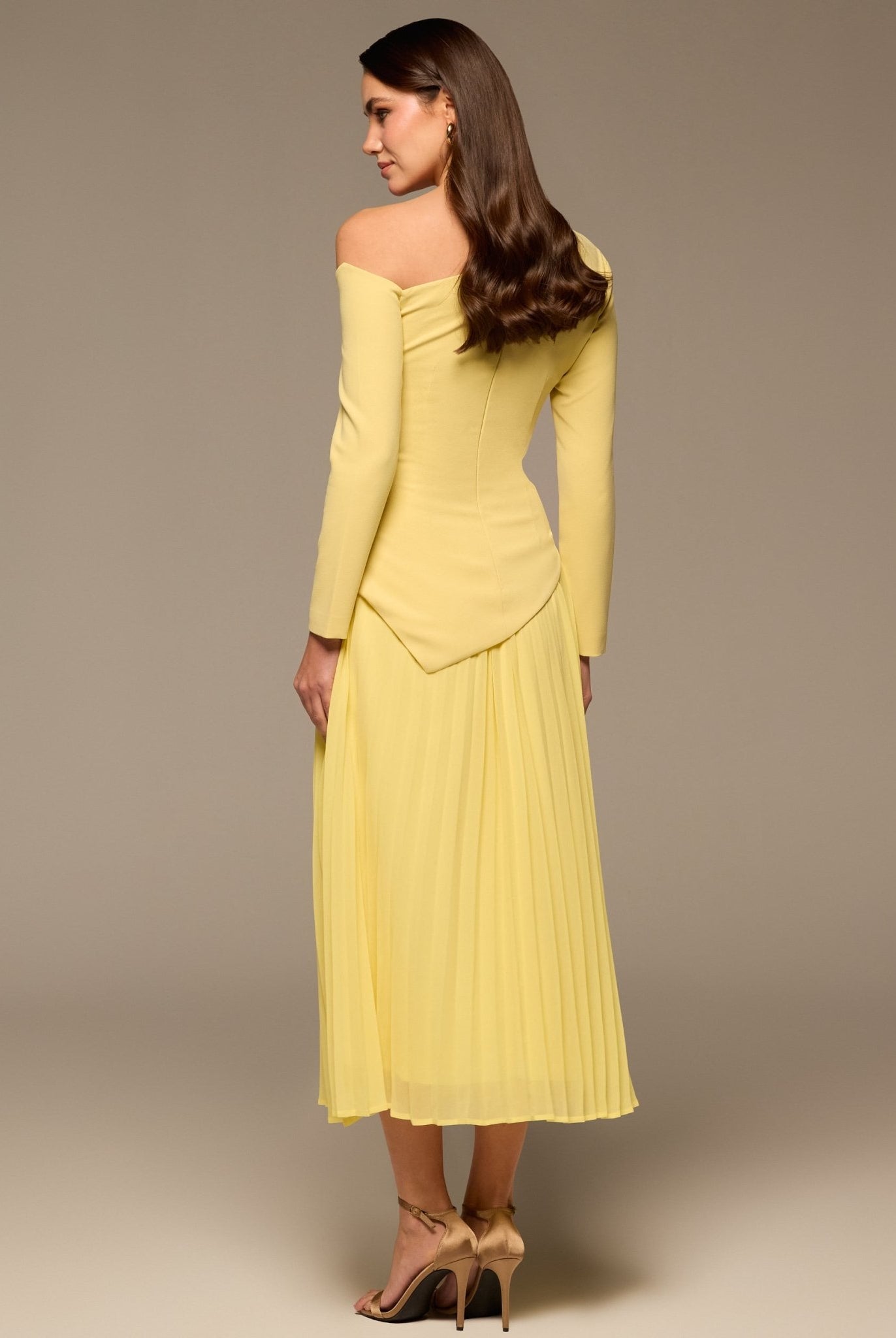 Yellow One Shoulder A Line Crepe Dress - shopaleena