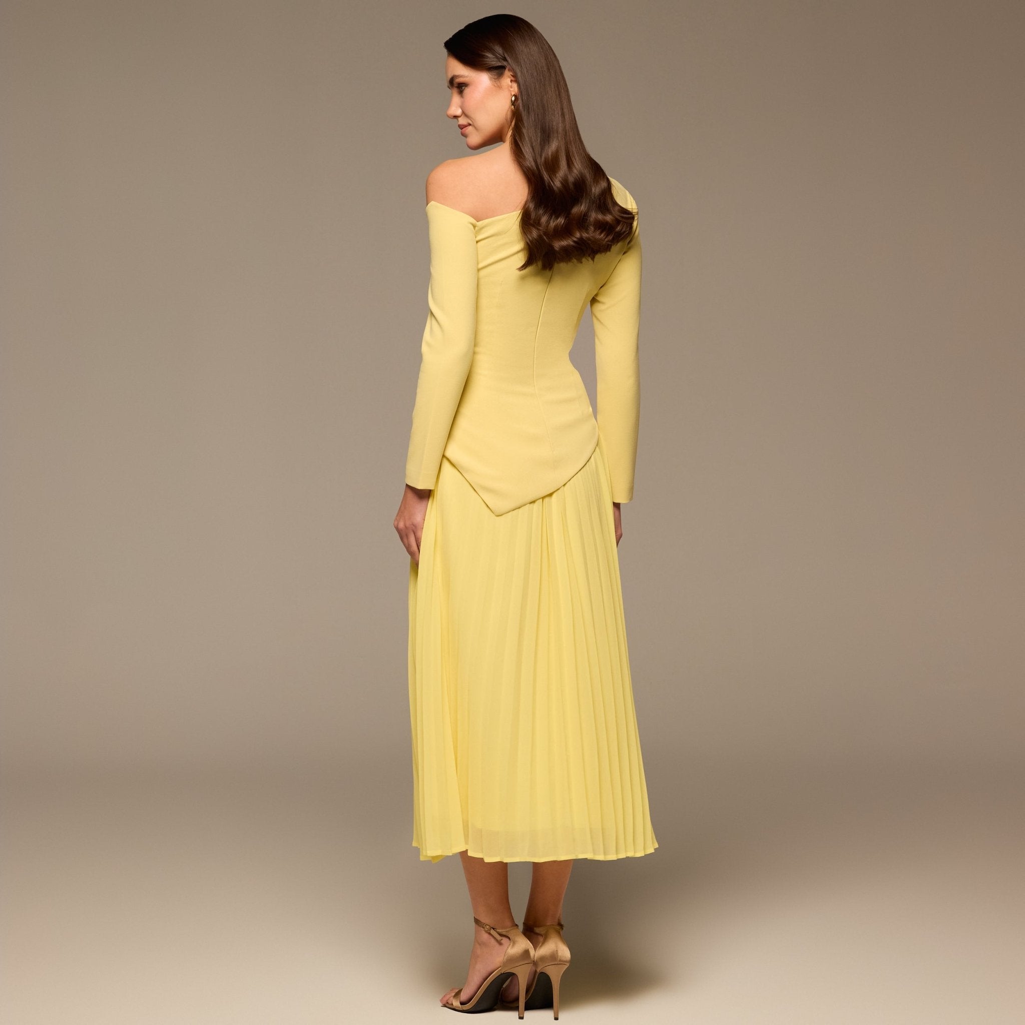 Yellow One Shoulder A Line Crepe Dress - shopaleena