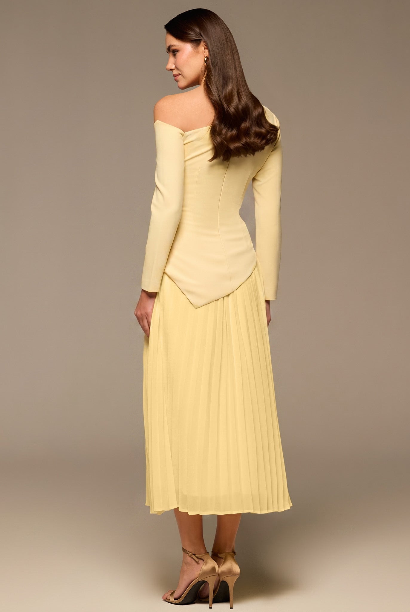 Yellow One Shoulder A Line Crepe Dress - shopaleena