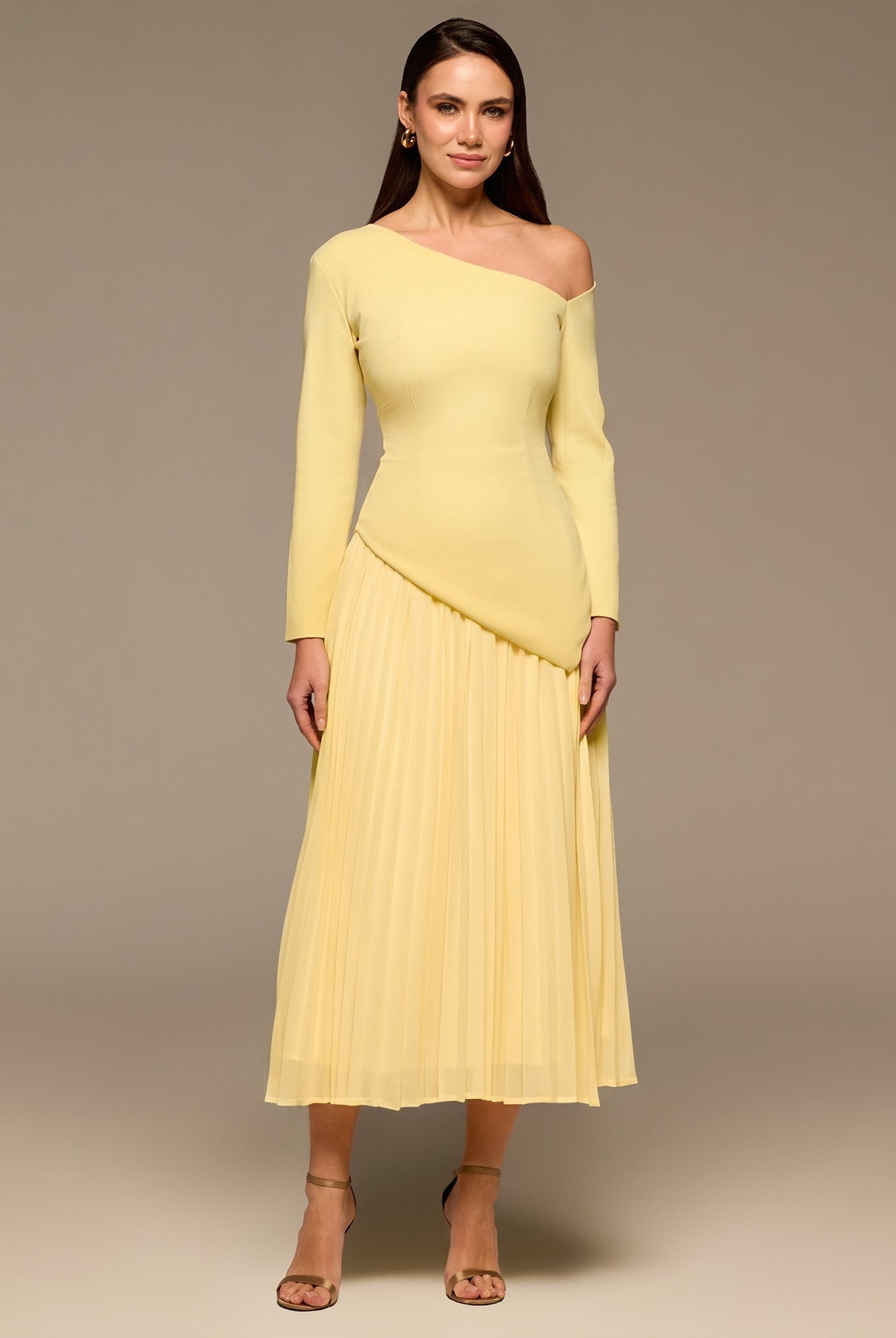 Yellow One Shoulder A Line Crepe Dress - shopaleena