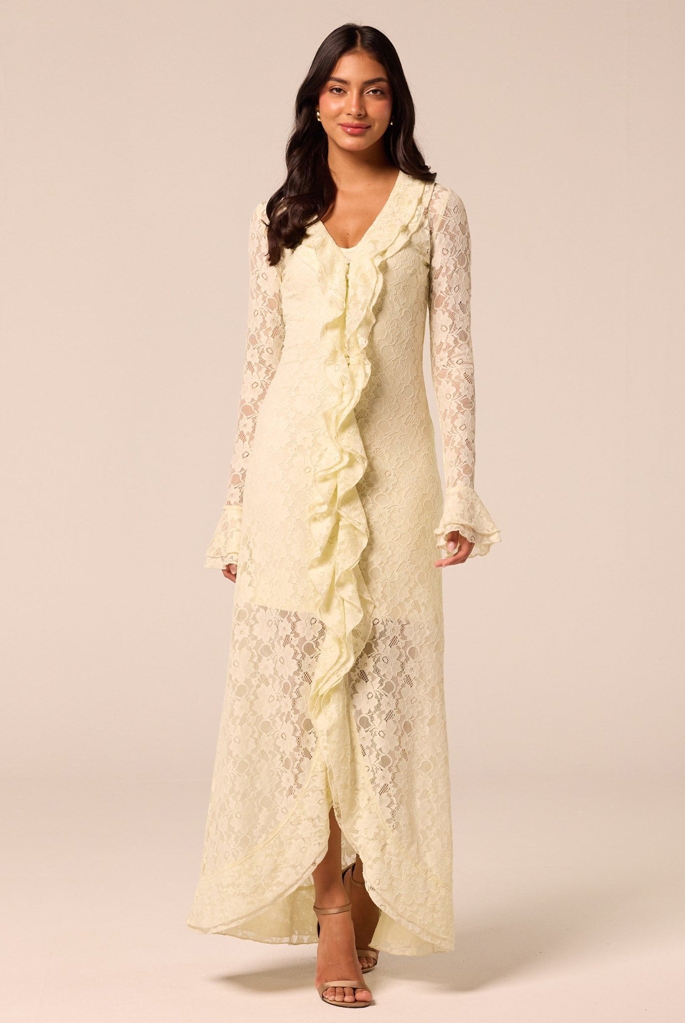 Yellow Ruffle Lace Maxi Dress - shopaleena