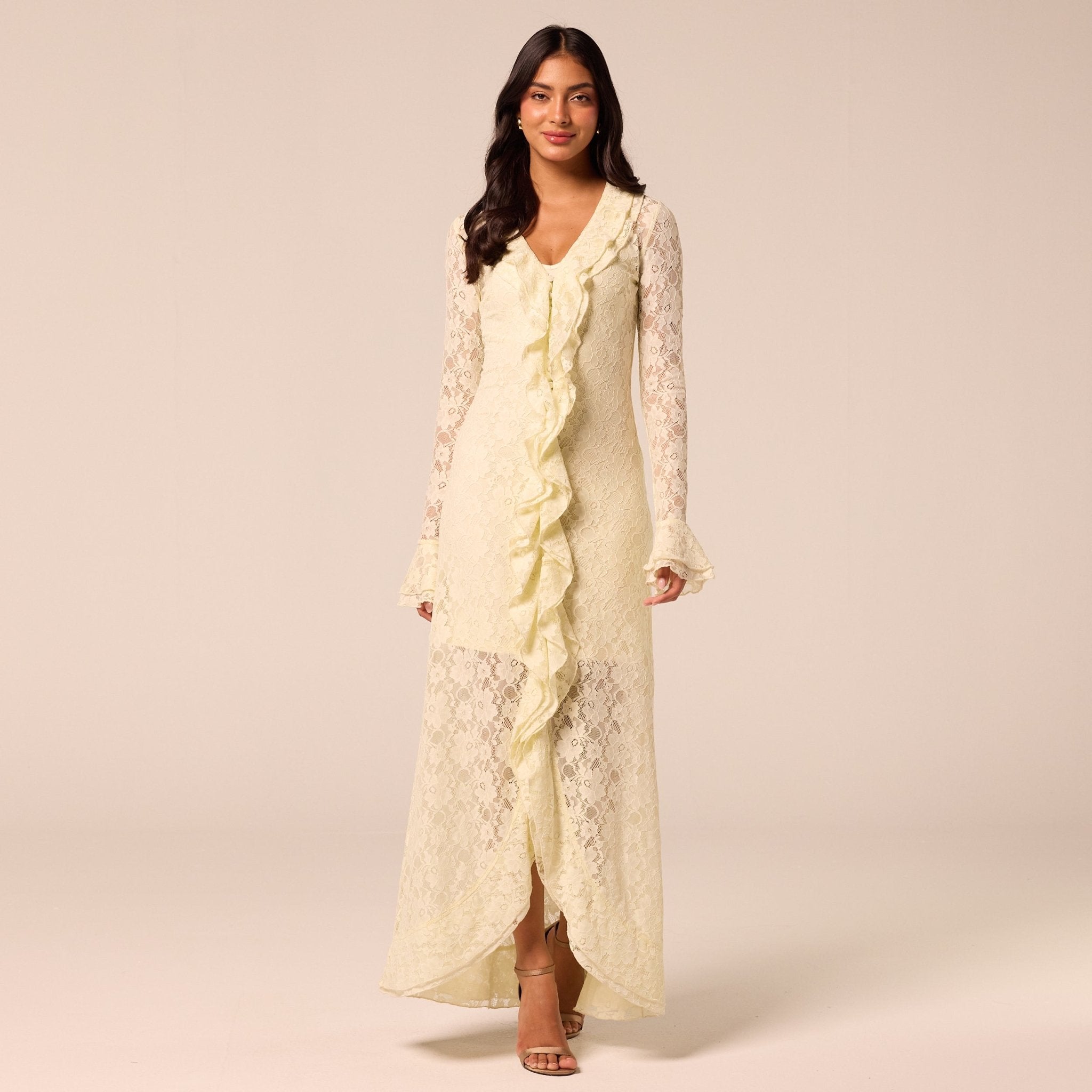 Yellow Ruffle Lace Maxi Dress - shopaleena
