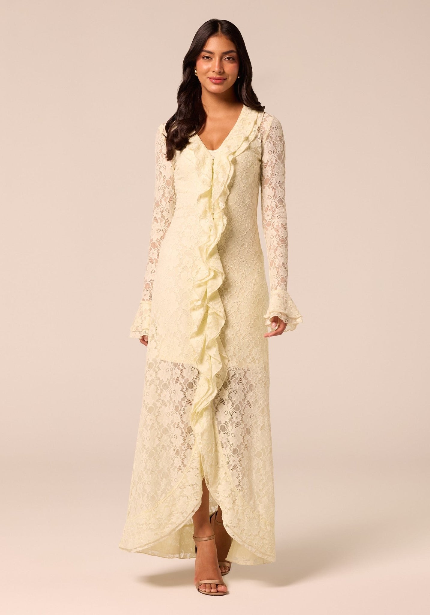 Yellow Ruffle Lace Maxi Dress - shopaleena