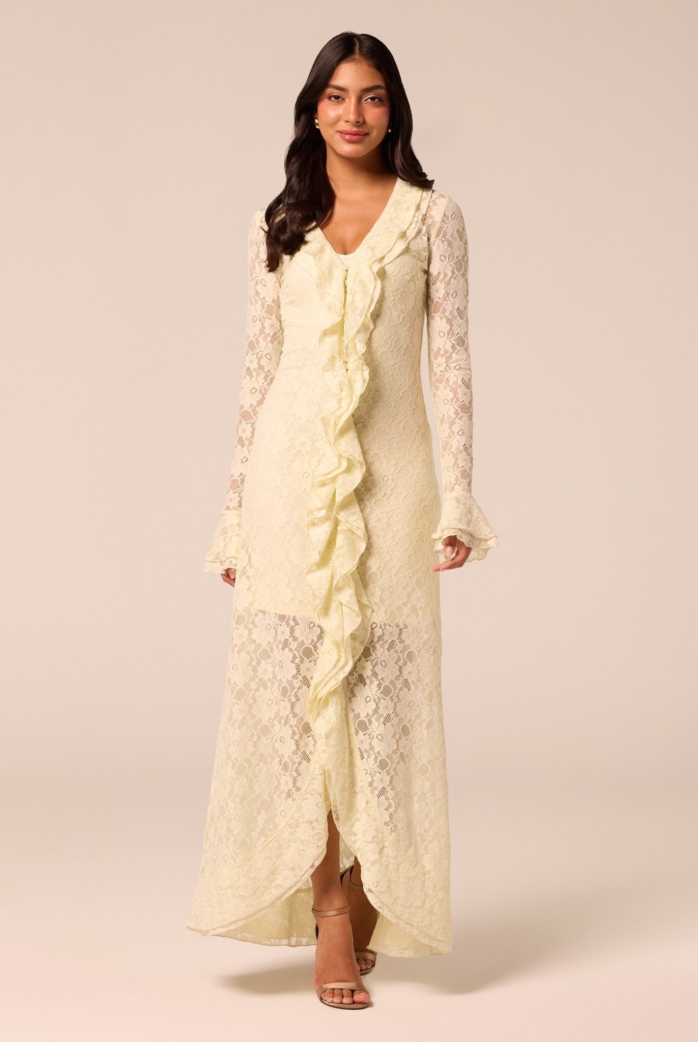 Yellow Ruffle Lace Maxi Dress - shopaleena