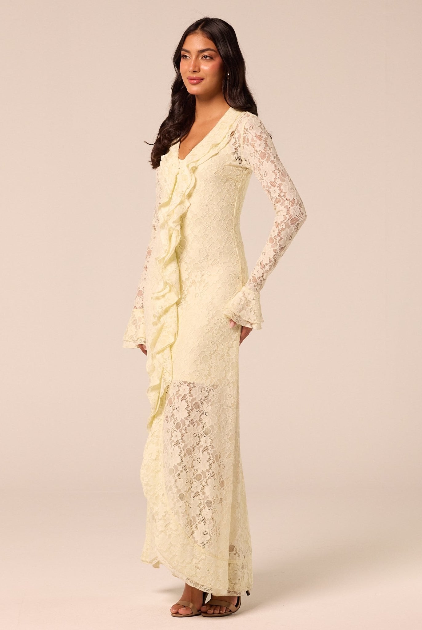 Yellow Ruffle Lace Maxi Dress - shopaleena
