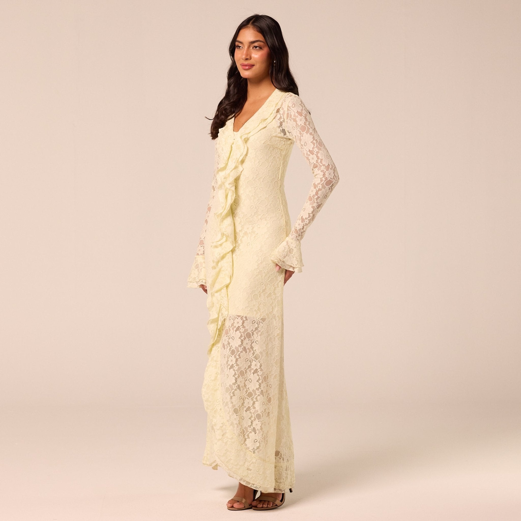 Yellow Ruffle Lace Maxi Dress - shopaleena
