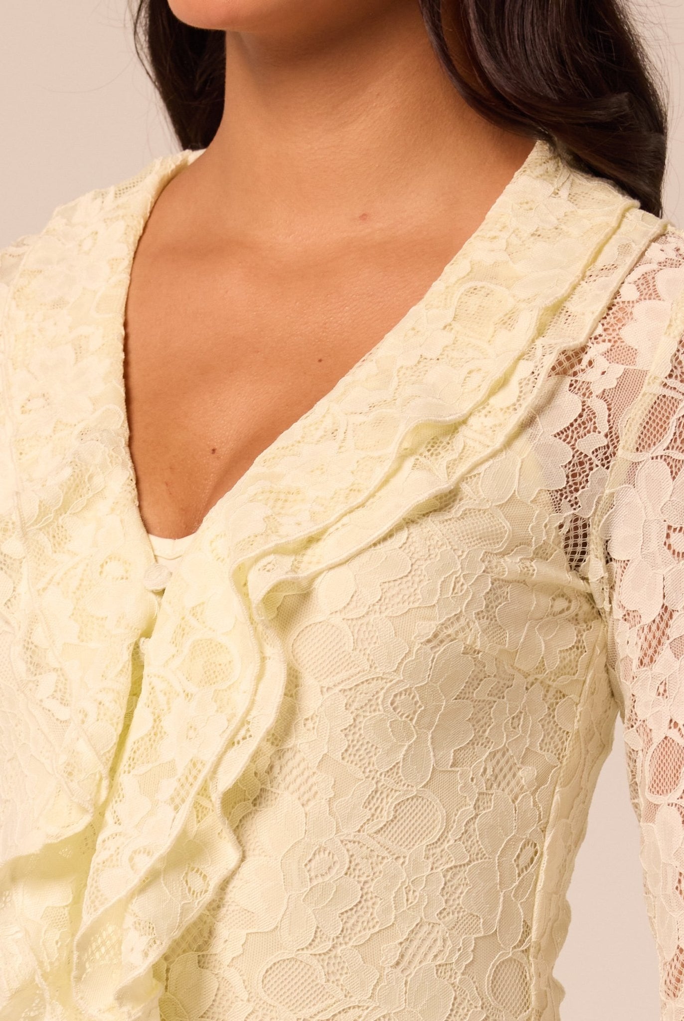 Yellow Ruffle Lace Maxi Dress - shopaleena