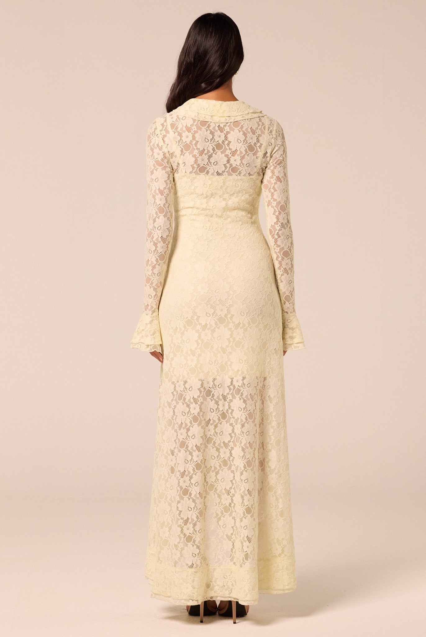 Yellow Ruffle Lace Maxi Dress - shopaleena