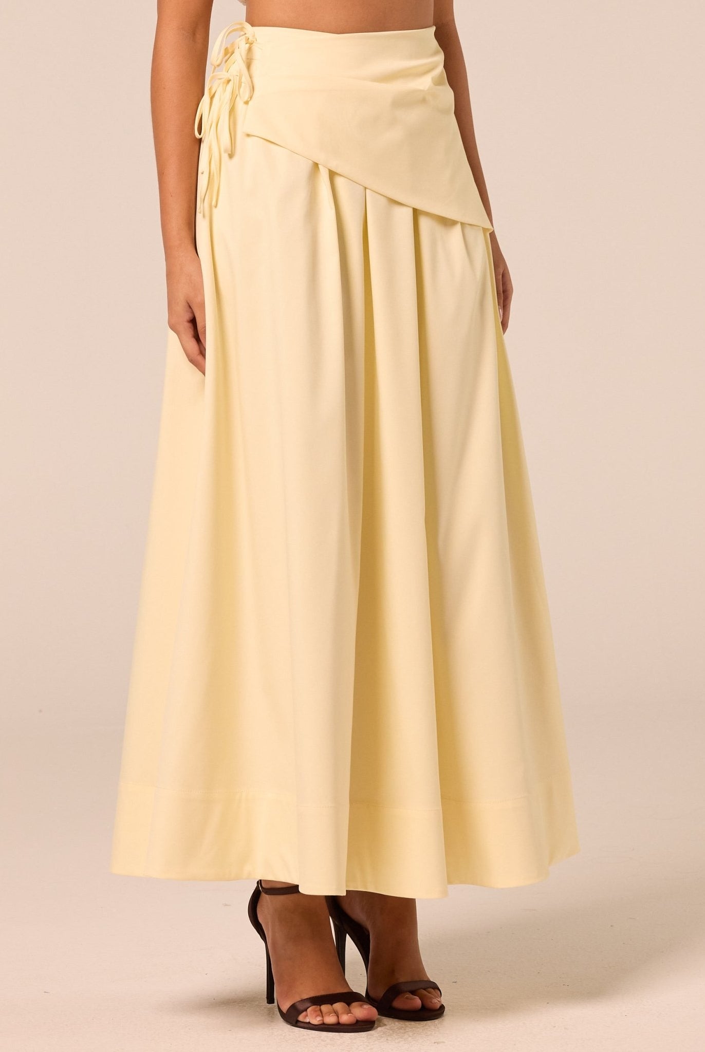 Yellow Side-Tie Poplin Maxi Skirt - shopaleena