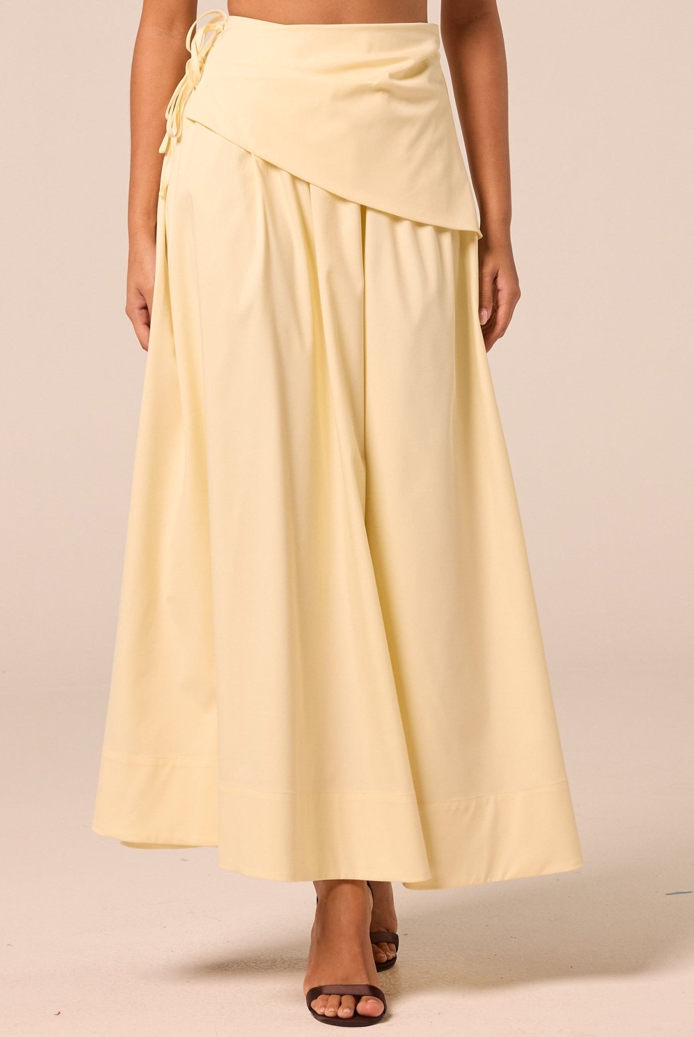 Yellow Side-Tie Poplin Maxi Skirt - shopaleena
