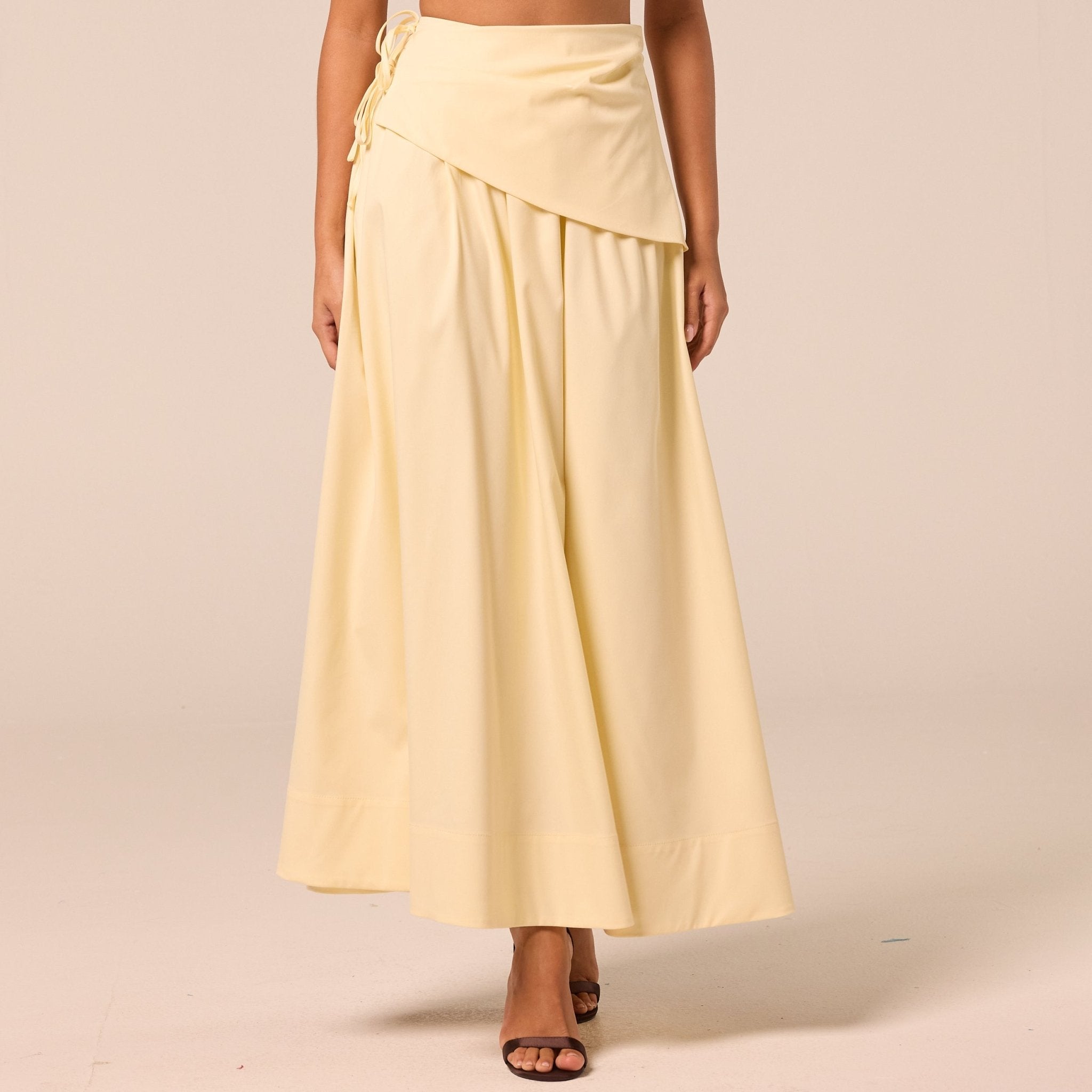 Yellow Side-Tie Poplin Maxi Skirt - shopaleena