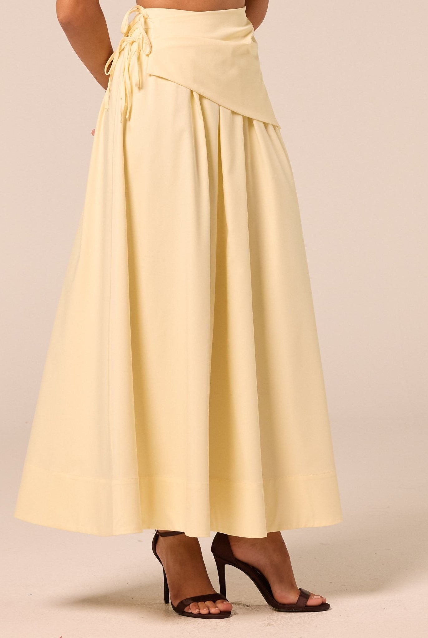 Yellow Side-Tie Poplin Maxi Skirt - shopaleena