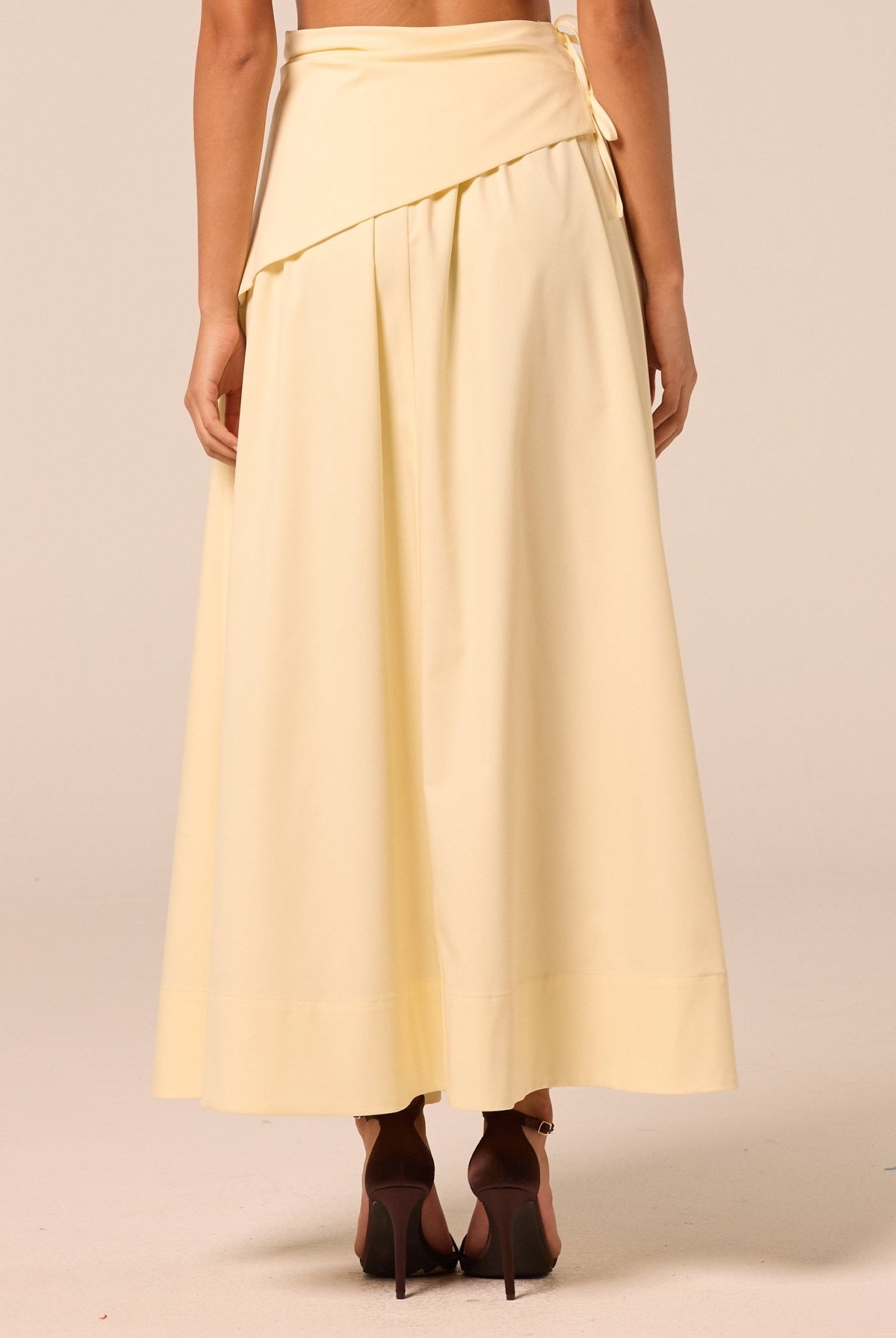 Yellow Side-Tie Poplin Maxi Skirt - shopaleena
